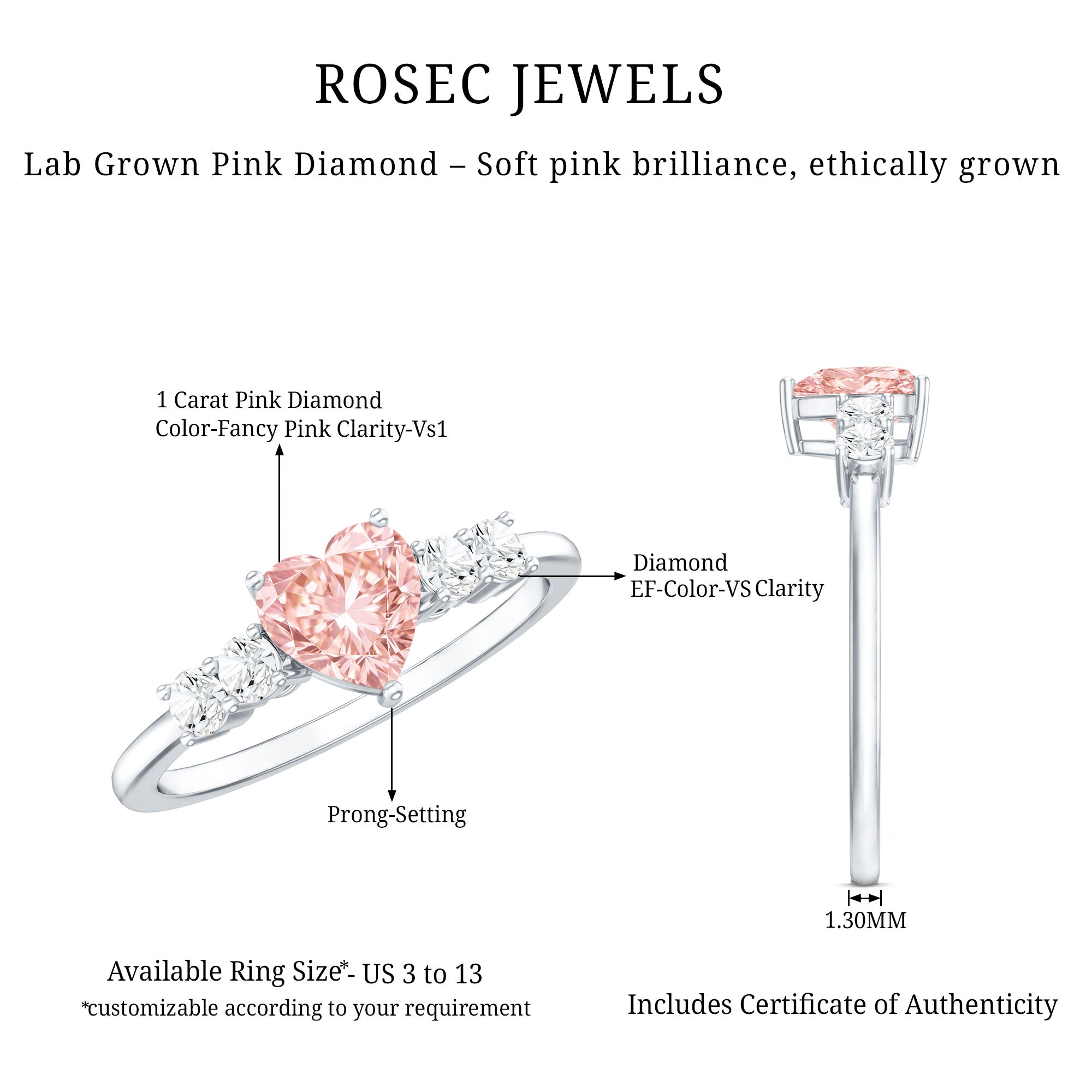 Lab Grown Pink Diamond Ring – IGI Certified Heart Shaped Diamond Promise Ring