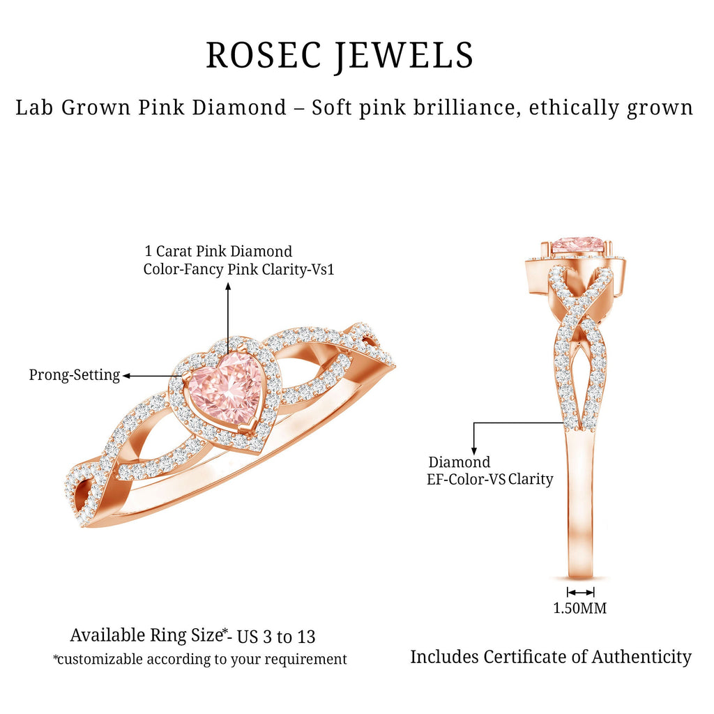 Lab Grown Pink Diamond Ring – 1 Carat Heart Shaped Classic Engagement Ring