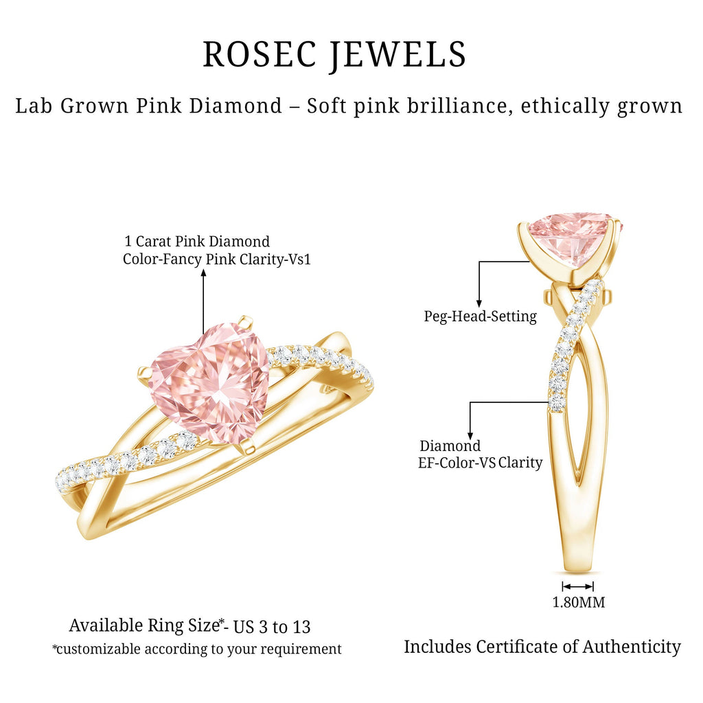 Lab Grown Pink Diamond Ring - 1 Carat Heart Shape Solitaire Engagement Ring