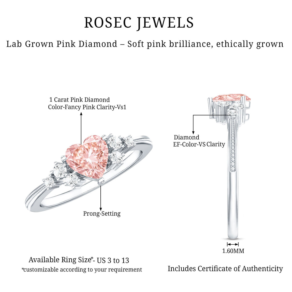 Lab Grown Pink Diamond Ring – 1 Carat Heart Shape Engagement Ring | IGI Certified