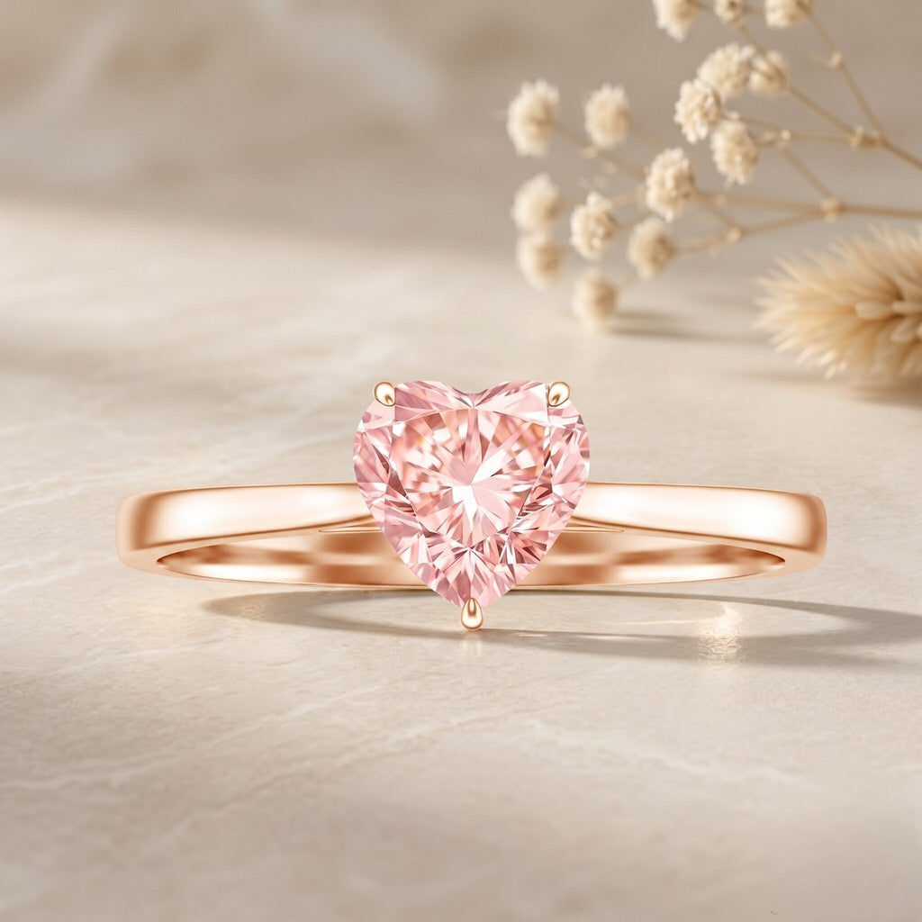 Lab Grown Pink Diamond Ring - 1 Carat Heart Shaped Solitaire Promise Ring