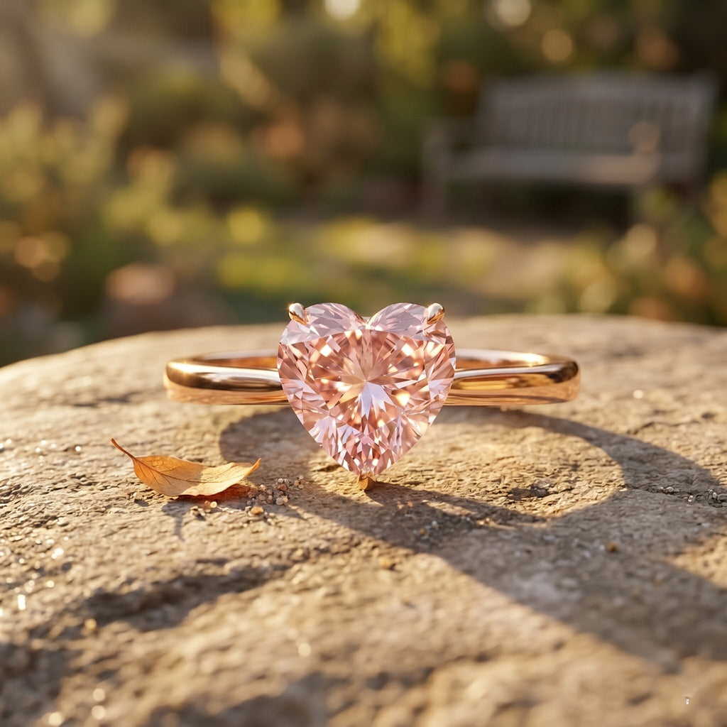 Lab Grown Pink Diamond Ring - 1 Carat Heart Shaped Solitaire Promise Ring