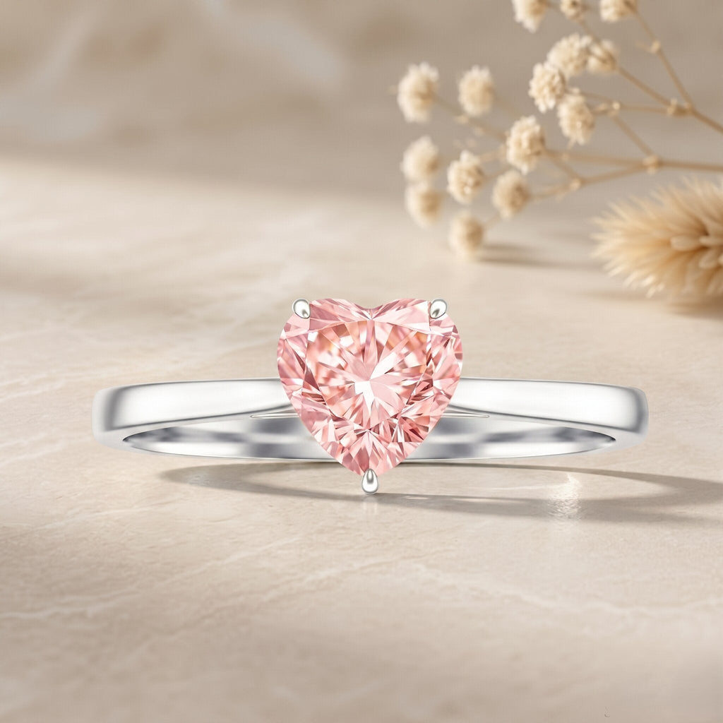 Lab Grown Pink Diamond Ring - 1 Carat Heart Shaped Solitaire Promise Ring