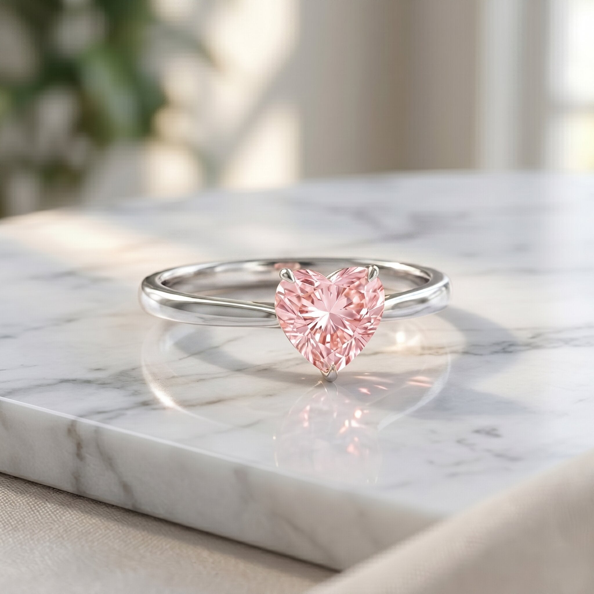 Lab Grown Pink Diamond Ring - 1 Carat Heart Shaped Solitaire Promise Ring