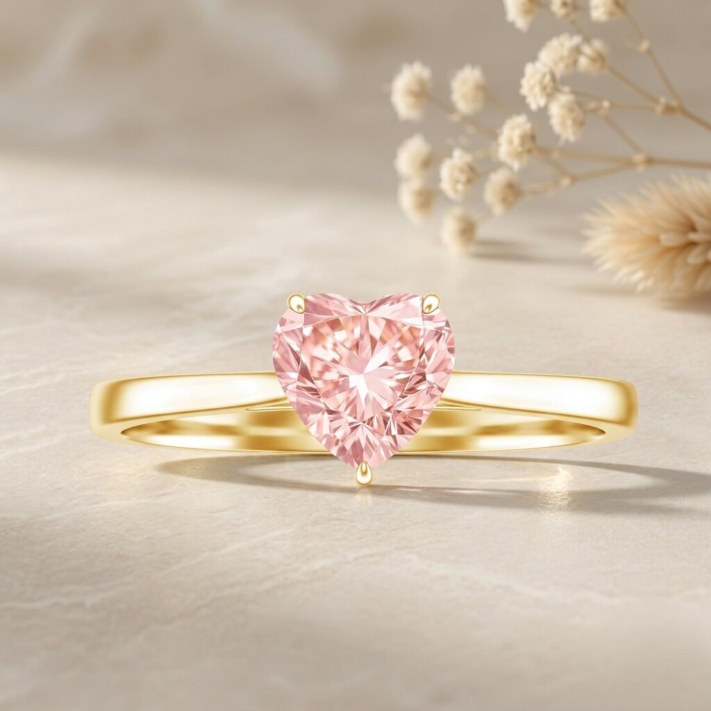 Lab Grown Pink Diamond Ring - 1 Carat Heart Shaped Solitaire Promise Ring