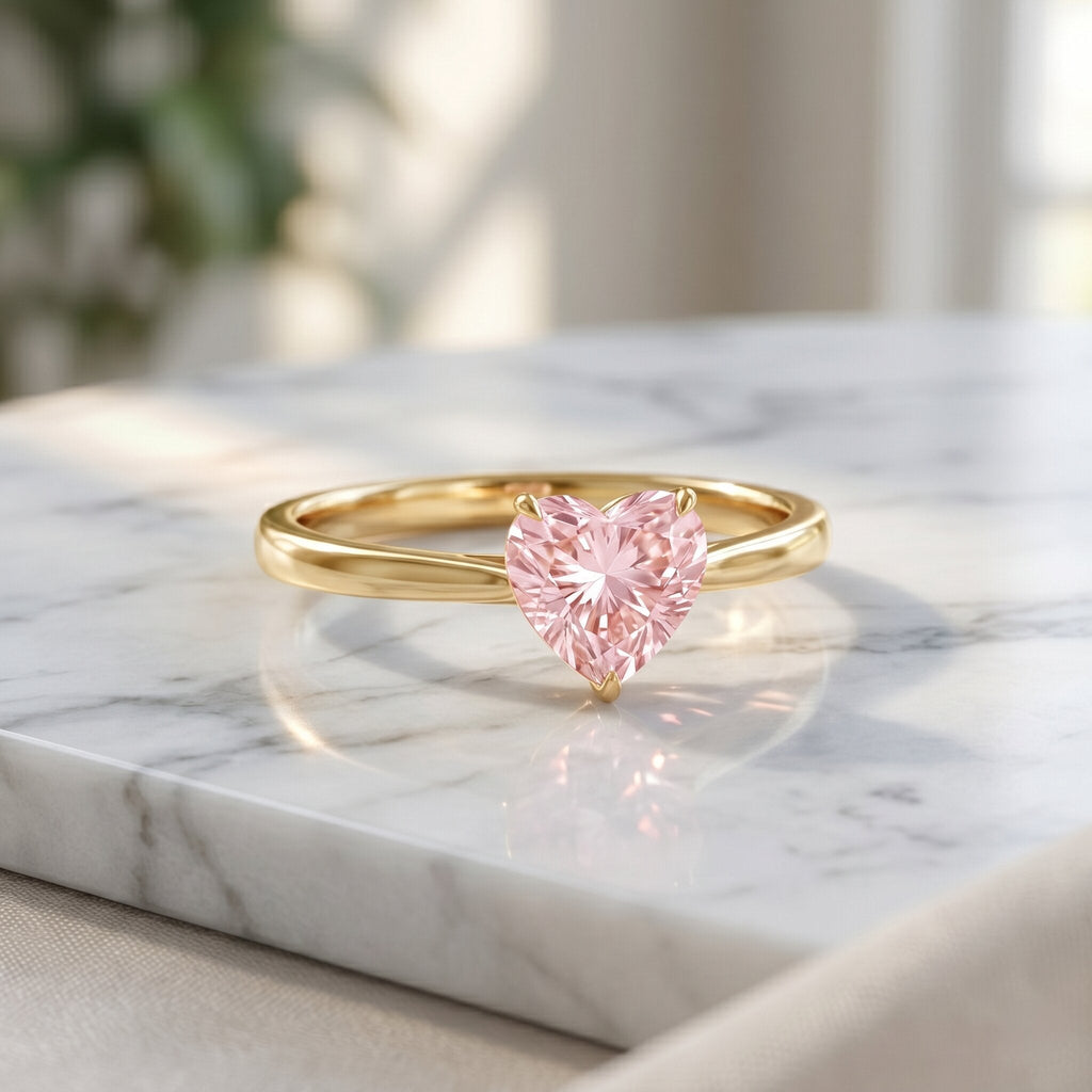 Lab Grown Pink Diamond Ring - 1 Carat Heart Shaped Solitaire Promise Ring