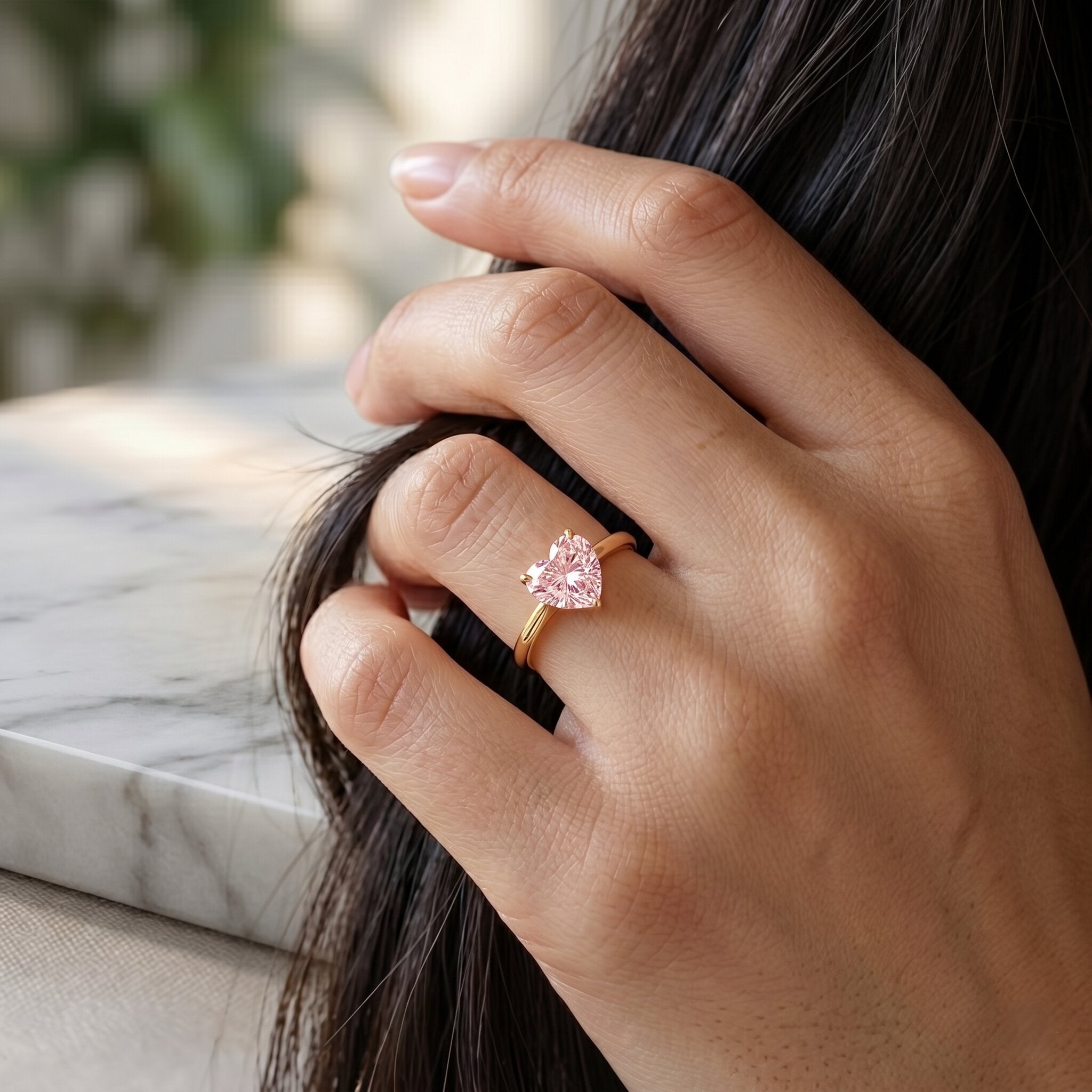 Lab Grown Pink Diamond Ring - 1 Carat Heart Shaped Solitaire Promise Ring