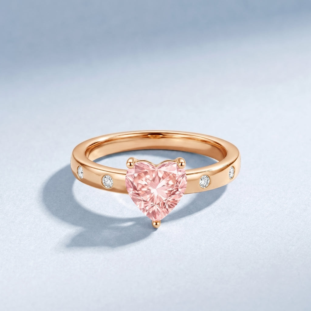 Pink Diamond Engagement Ring – 1 Carat Lab Grown Solitaire Heart Shaped Ring