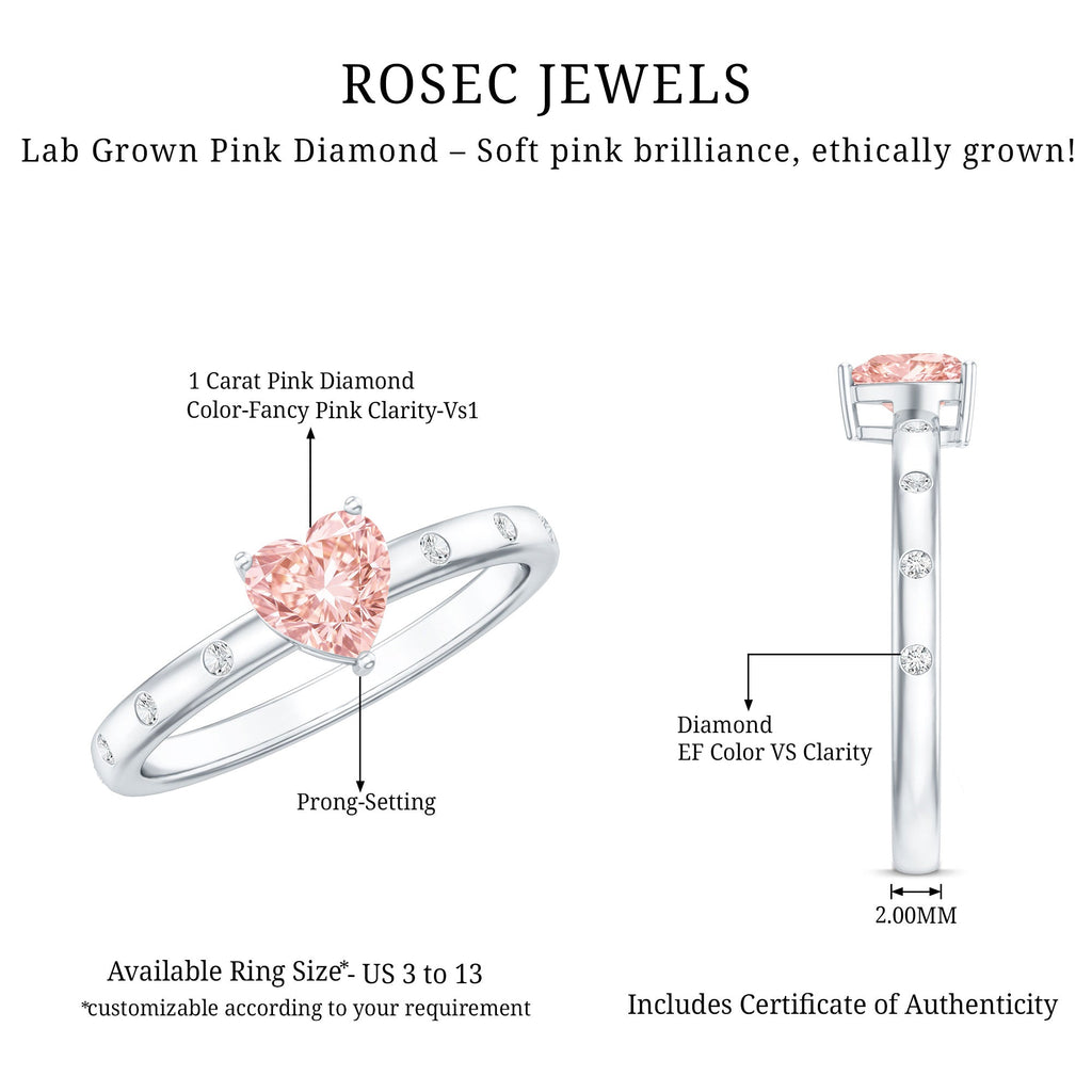 Pink Diamond Engagement Ring – 1 Carat Lab Grown Solitaire Heart Shaped Ring