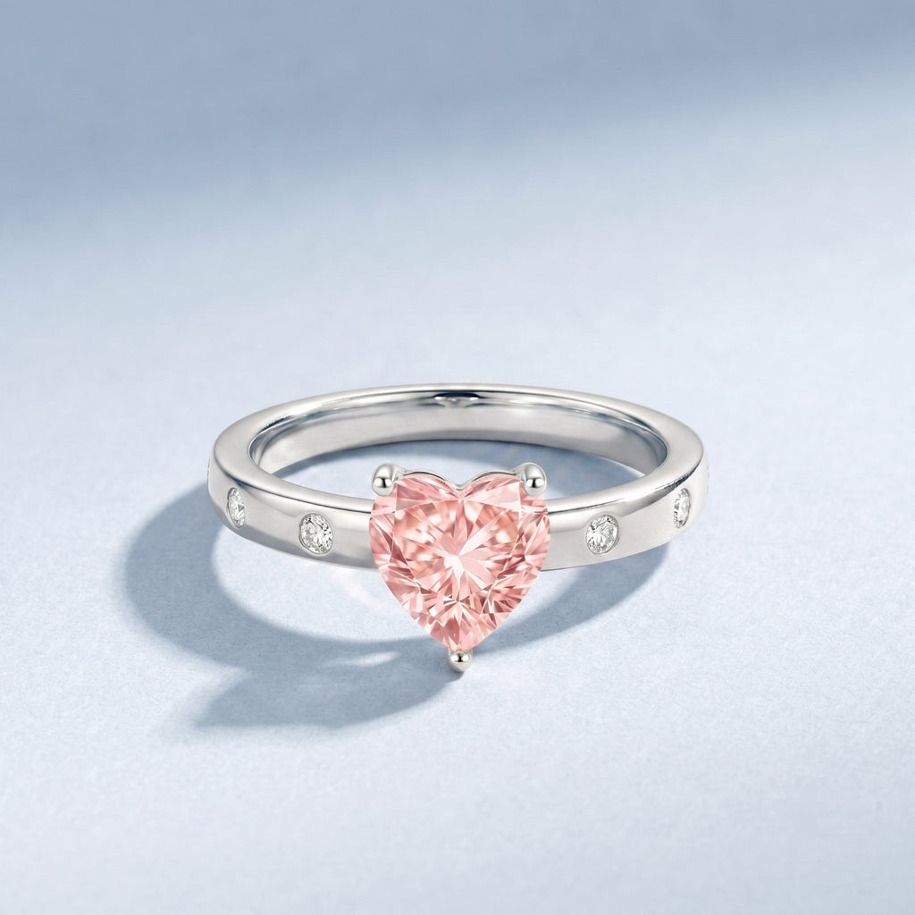 Pink Diamond Engagement Ring – 1 Carat Lab Grown Solitaire Heart Shaped Ring