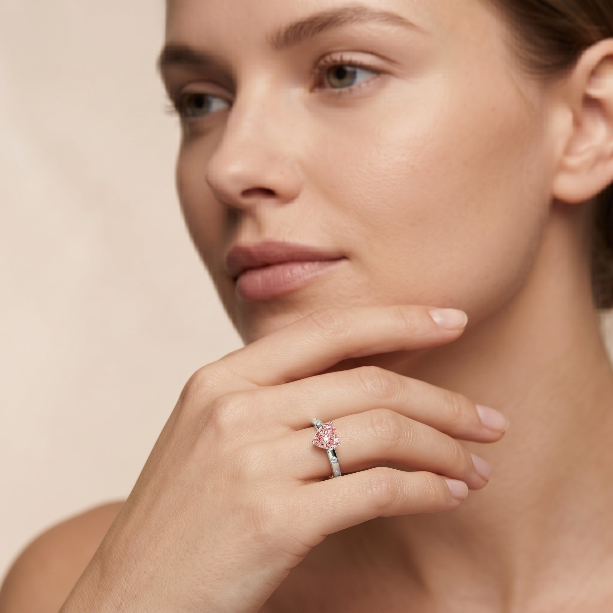 Pink Diamond Engagement Ring – 1 Carat Lab Grown Solitaire Heart Shaped Ring