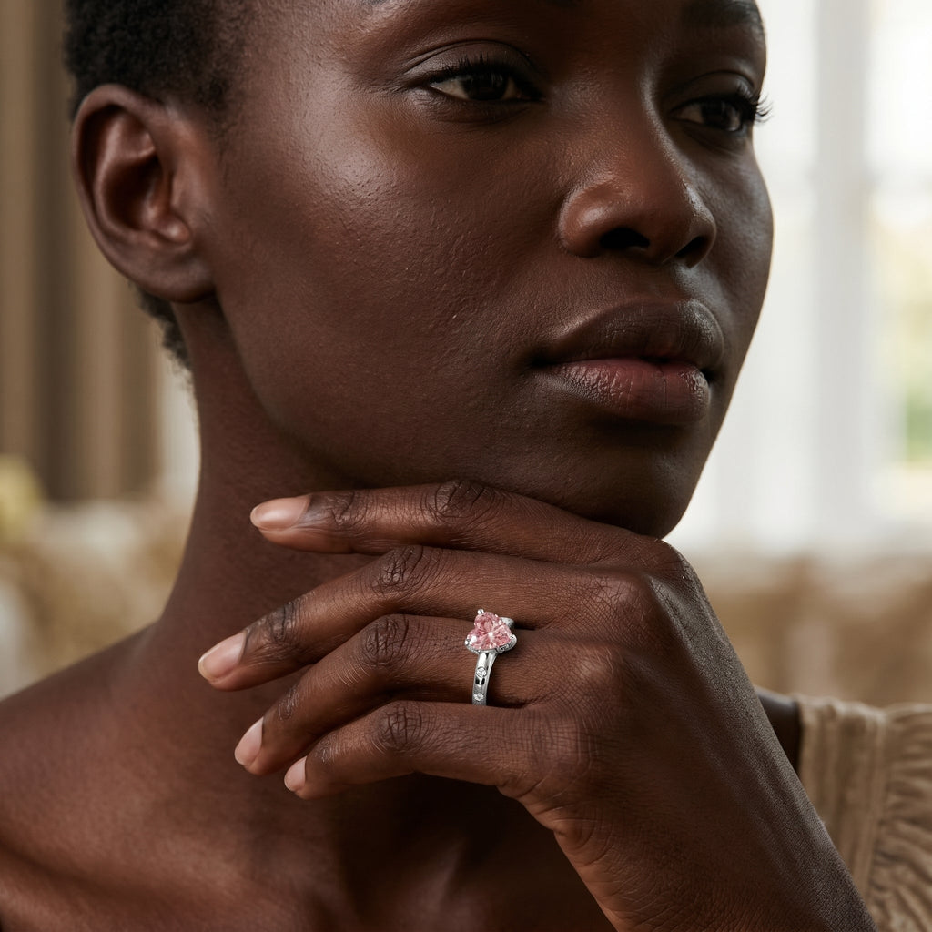 Pink Diamond Engagement Ring – 1 Carat Lab Grown Solitaire Heart Shaped Ring