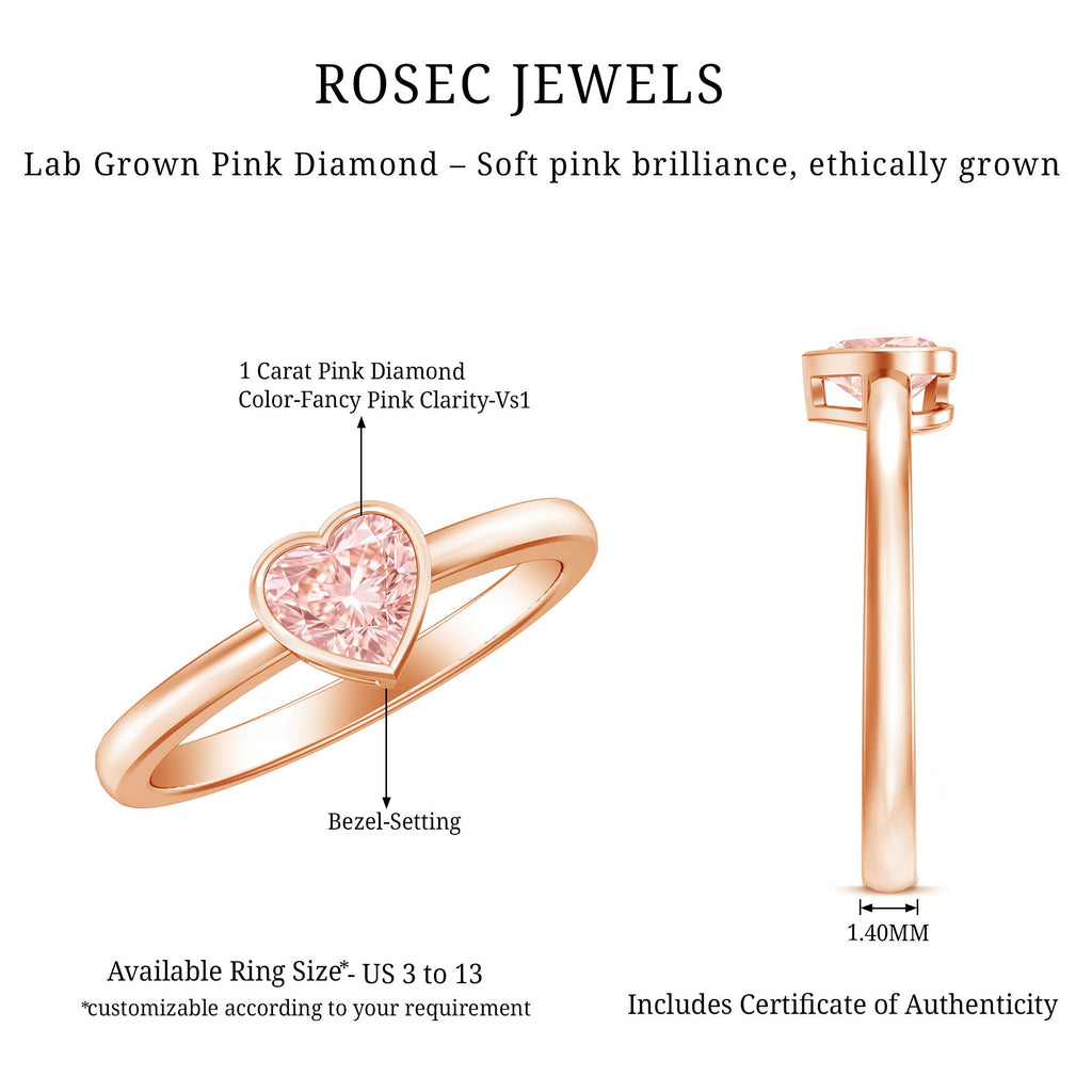 Lab Grown Pink Diamond Ring – Bezel Set Solitaire Promise Ring in Rose Gold