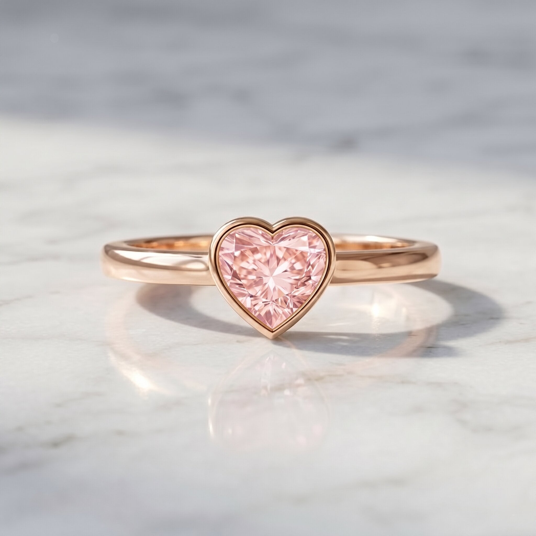 Lab Grown Pink Diamond Ring – Bezel Set Solitaire Promise Ring in Rose Gold