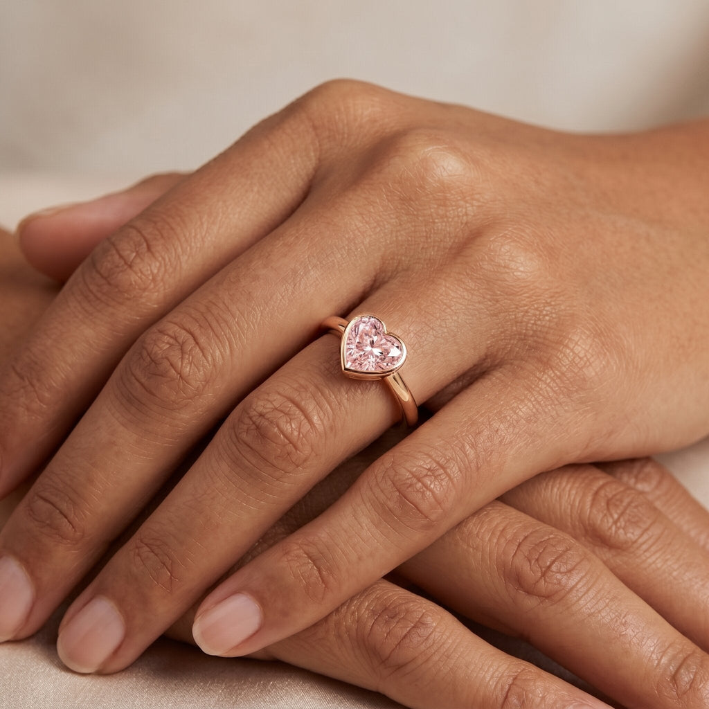 Lab Grown Pink Diamond Ring – Bezel Set Solitaire Promise Ring in Rose Gold