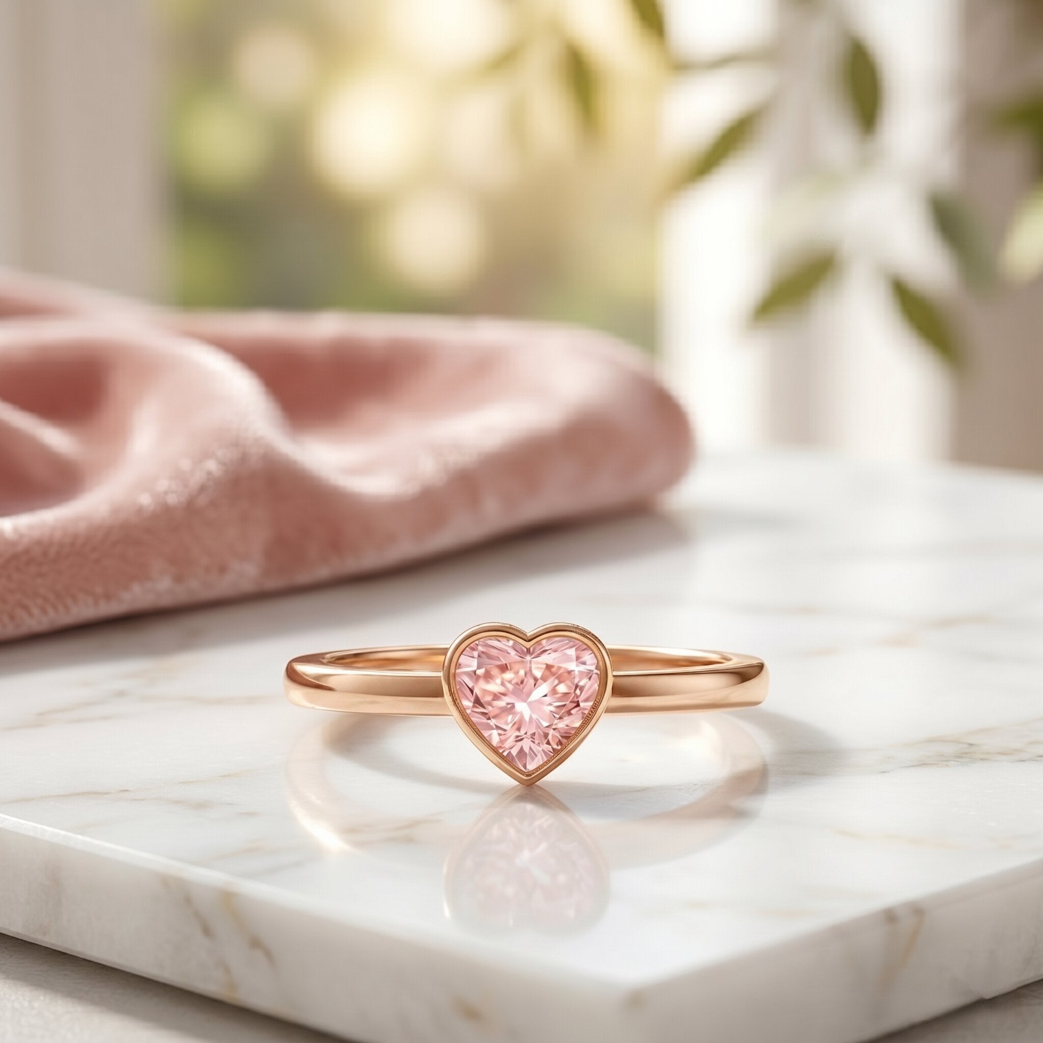 Lab Grown Pink Diamond Ring – Bezel Set Solitaire Promise Ring in Rose Gold