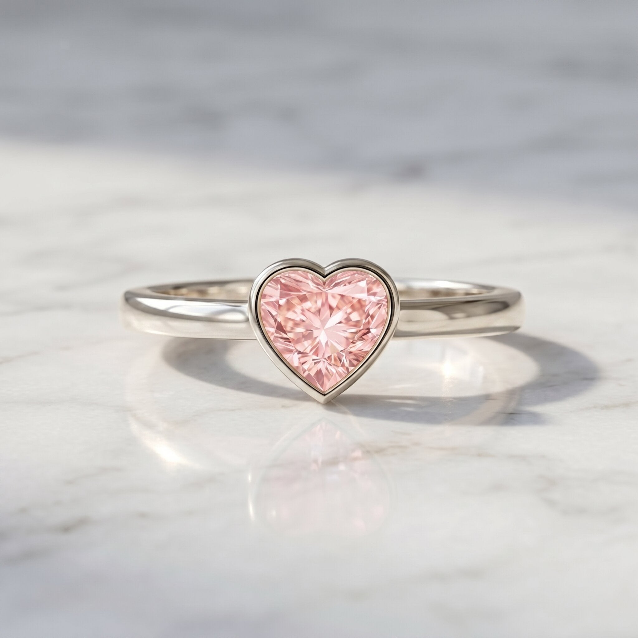 Lab Grown Pink Diamond Ring – Bezel Set Solitaire Promise Ring in Rose Gold