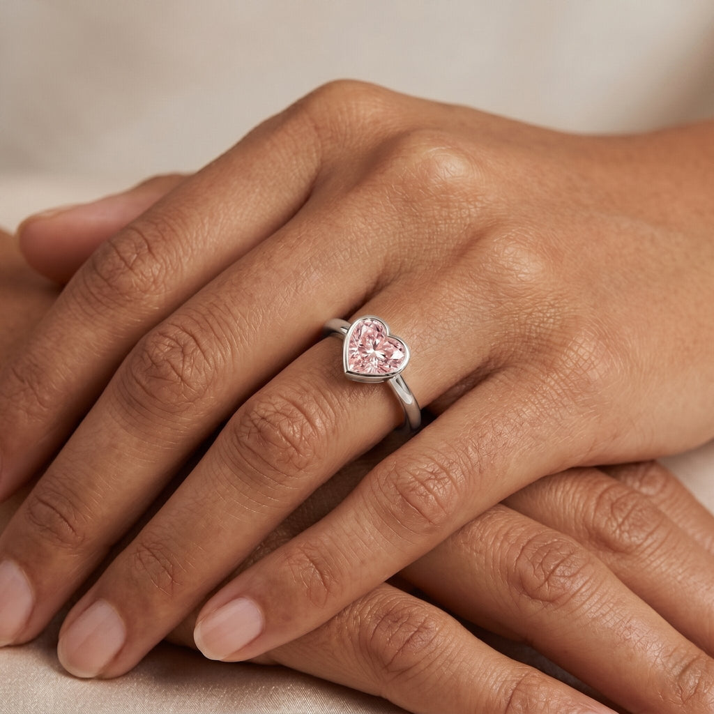 Lab Grown Pink Diamond Ring – Bezel Set Solitaire Promise Ring in Rose Gold