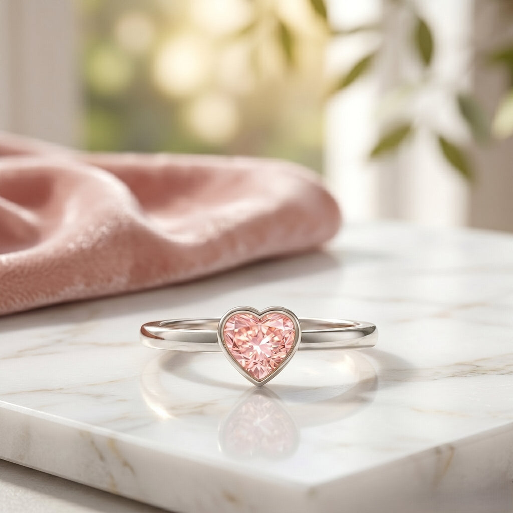 Lab Grown Pink Diamond Ring – Bezel Set Solitaire Promise Ring in Rose Gold