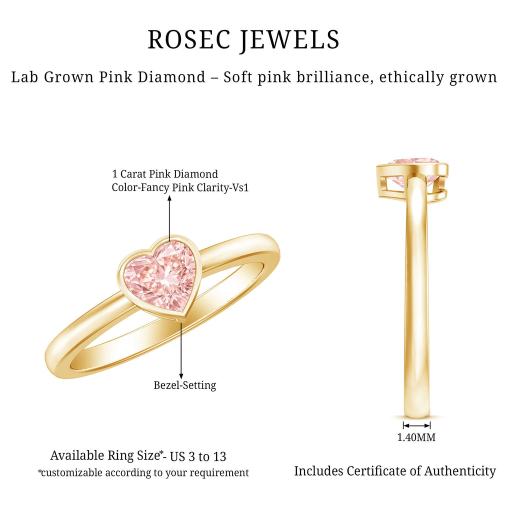 Lab Grown Pink Diamond Ring – Bezel Set Solitaire Promise Ring in Rose Gold