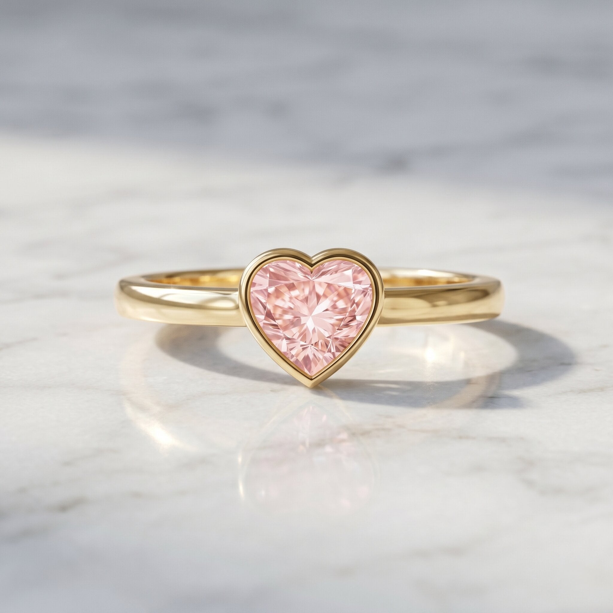 Lab Grown Pink Diamond Ring – Bezel Set Solitaire Promise Ring in Rose Gold