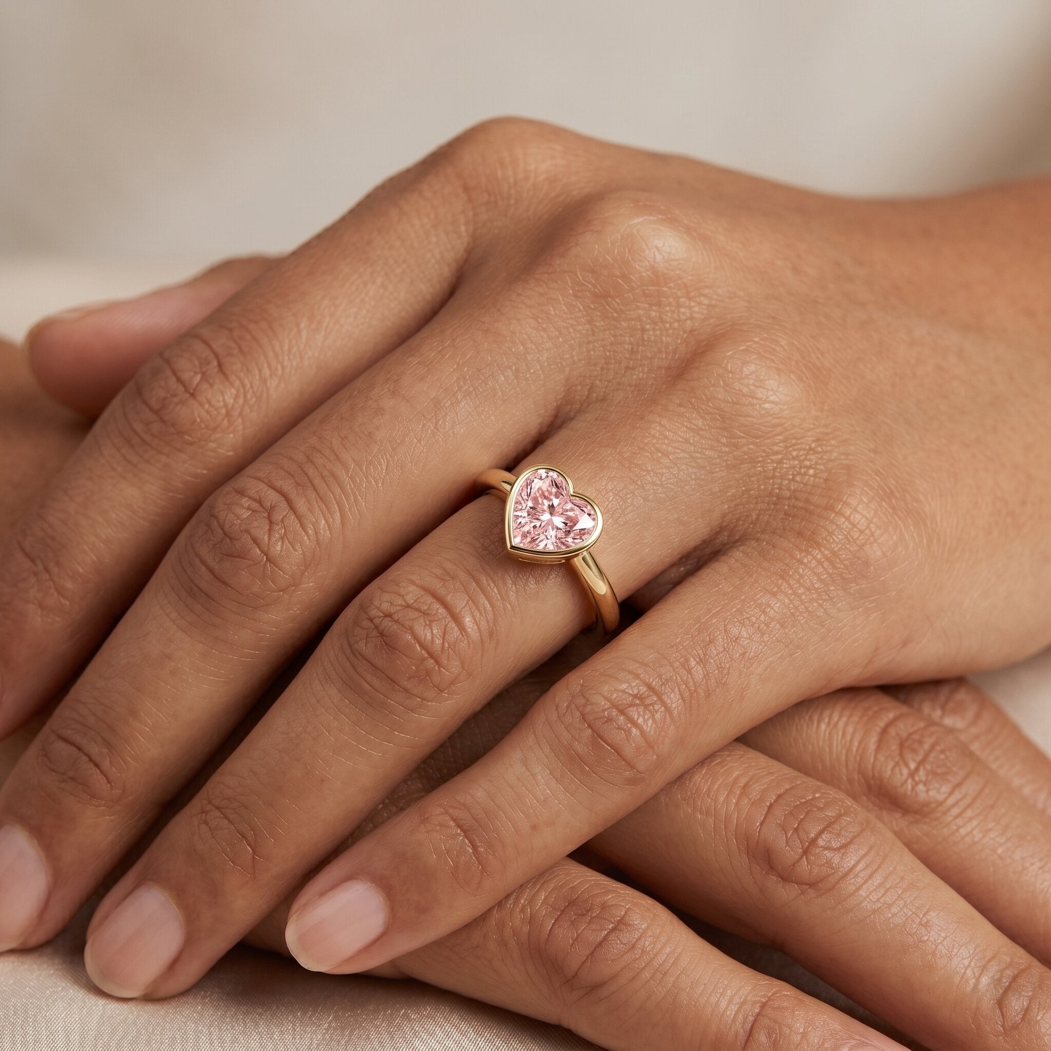 Lab Grown Pink Diamond Ring – Bezel Set Solitaire Promise Ring in Rose Gold