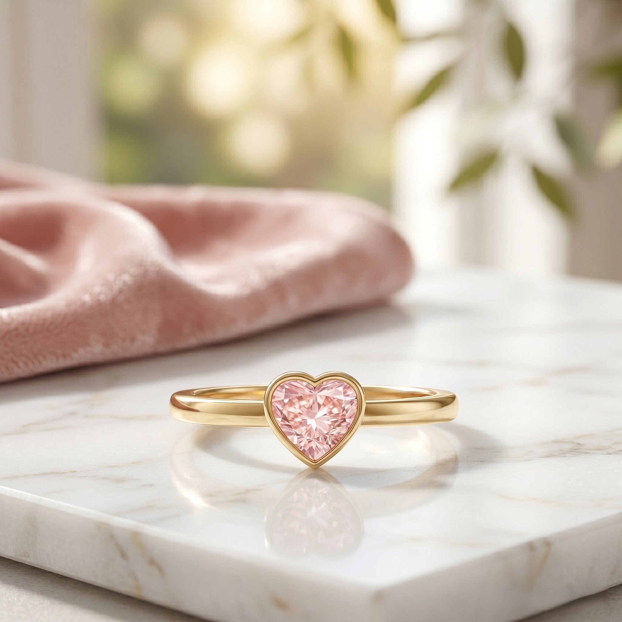 Lab Grown Pink Diamond Ring – Bezel Set Solitaire Promise Ring in Rose Gold