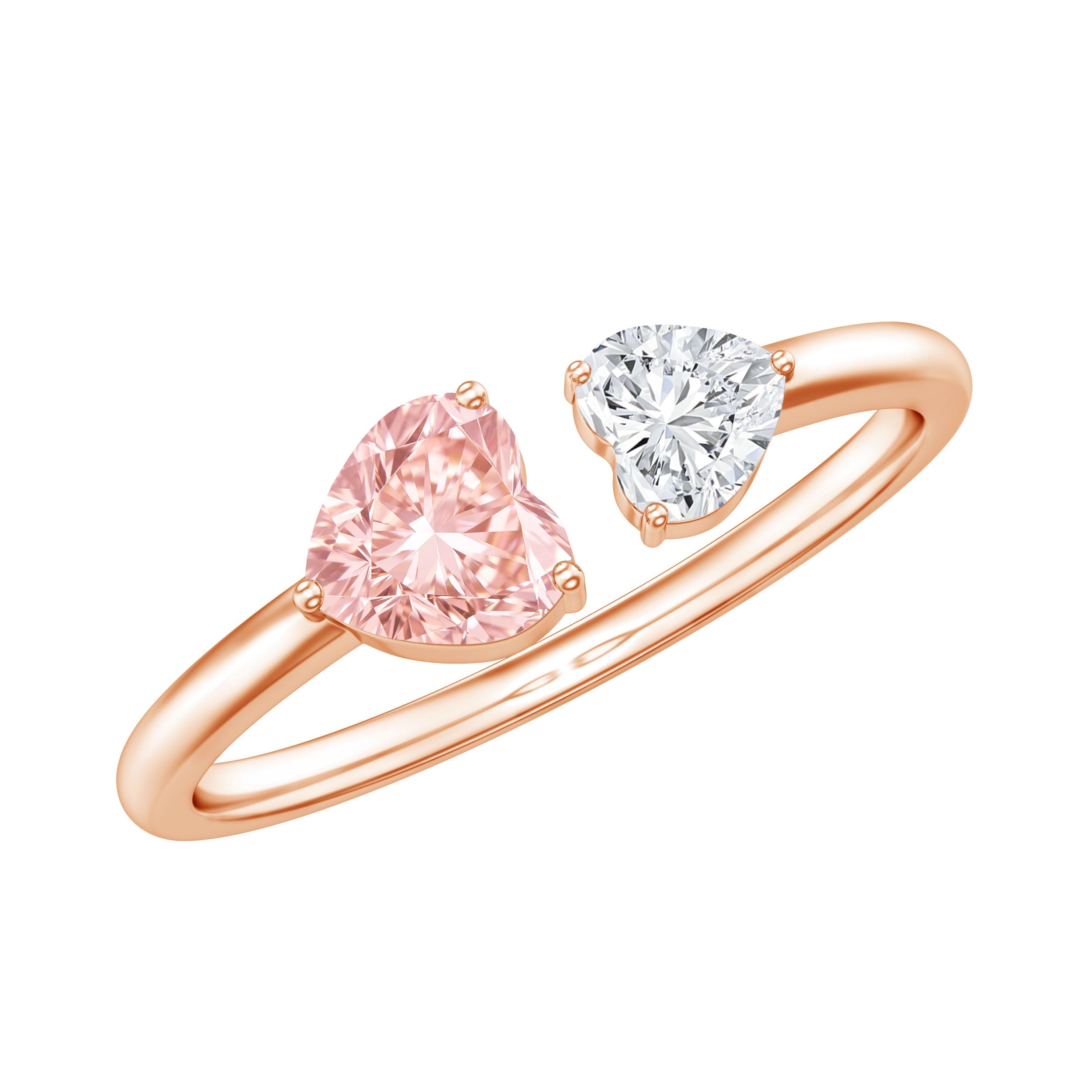 Lab Grown Pink Diamond Ring – Heart Shaped Two Stone Promise Ring With IGI Certificate
