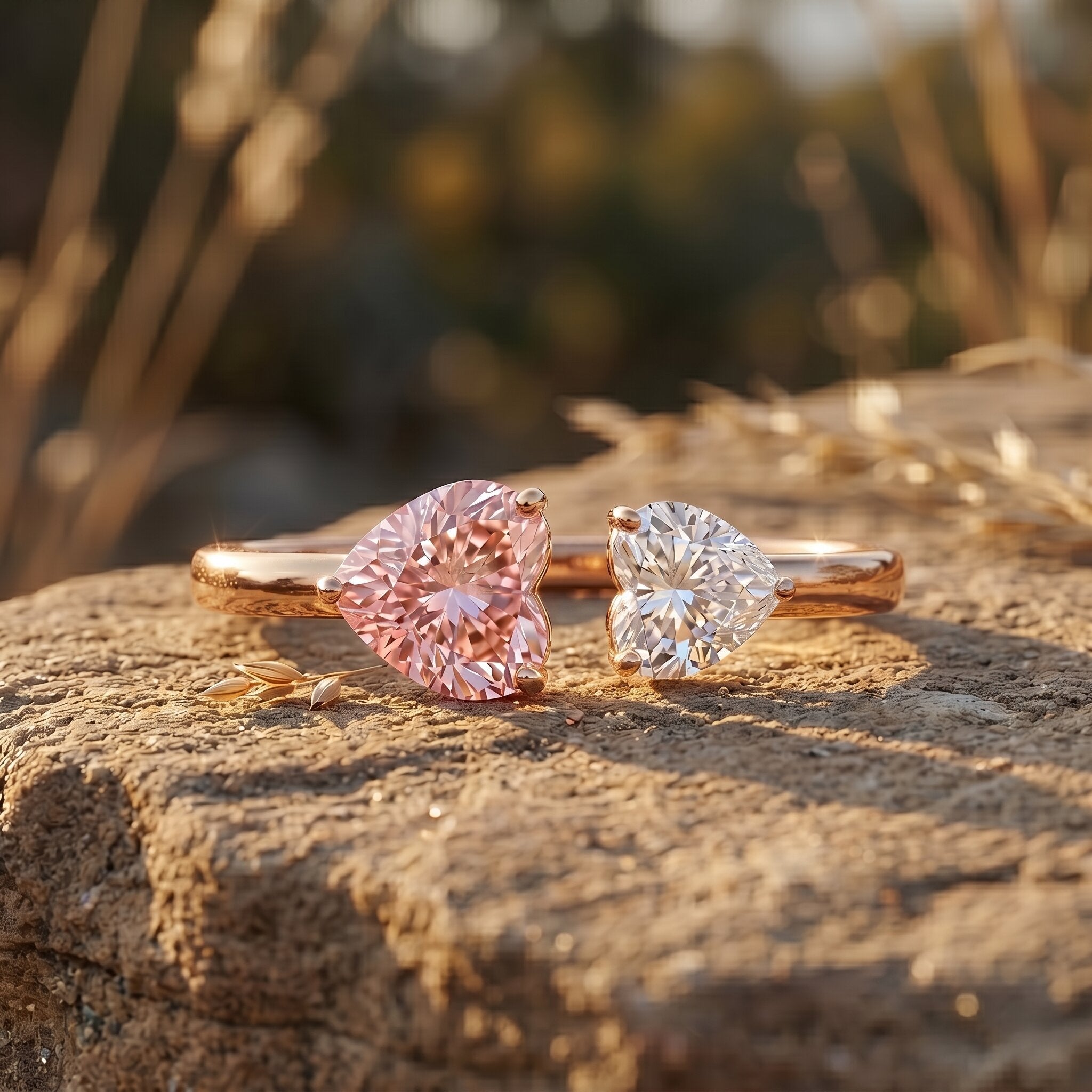 Lab Grown Pink Diamond Ring – Heart Shaped Two Stone Promise Ring With IGI Certificate