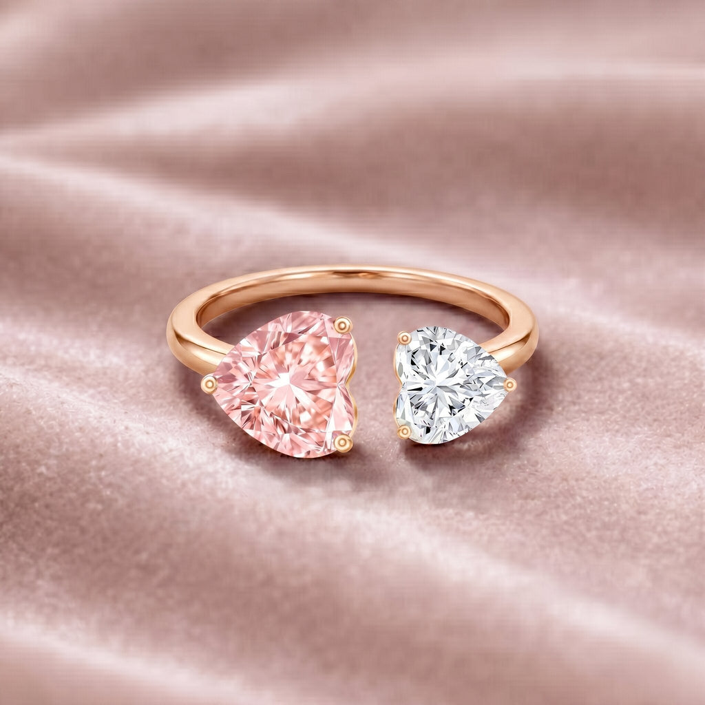 Lab Grown Pink Diamond Ring – Heart Shaped Two Stone Promise Ring With IGI Certificate