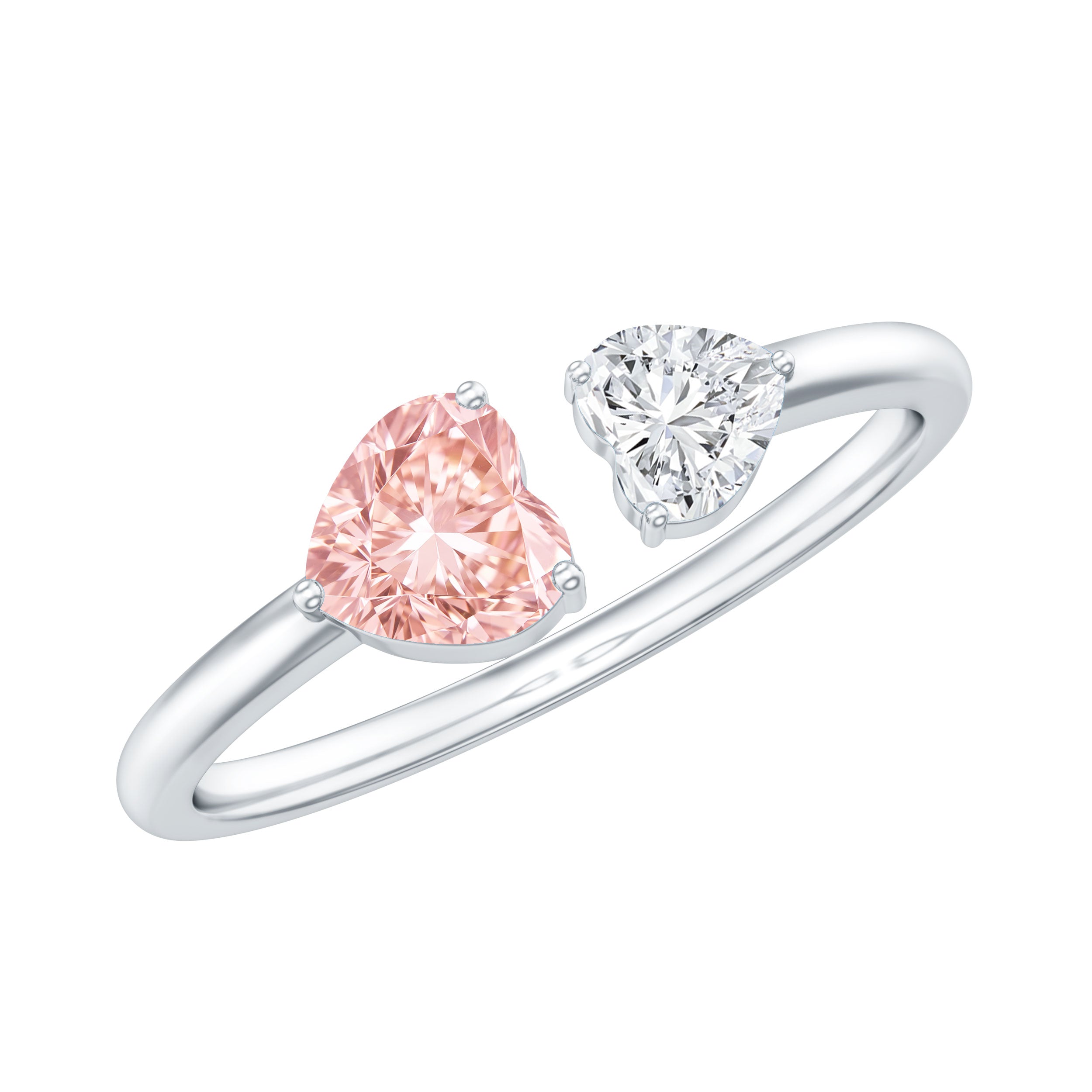 Lab Grown Pink Diamond Ring – Heart Shaped Two Stone Promise Ring With IGI Certificate