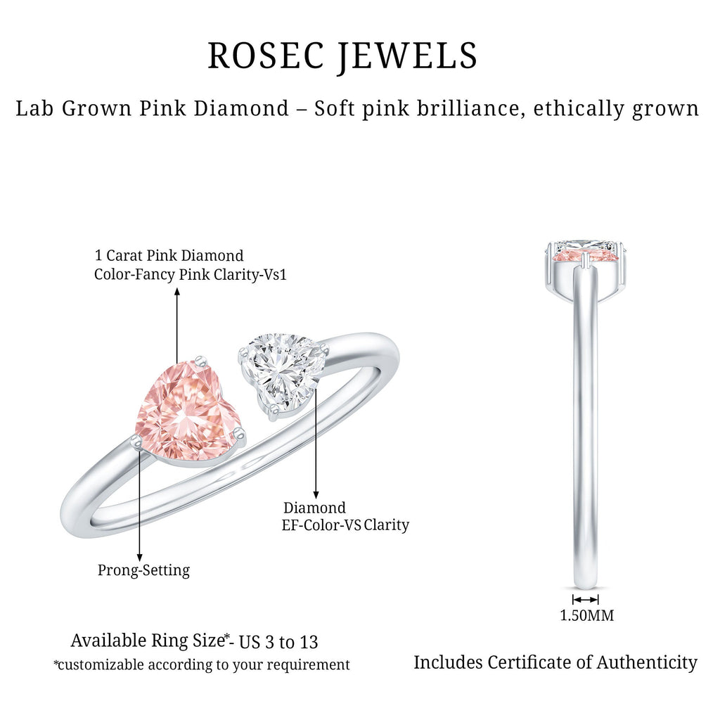 Lab Grown Pink Diamond Ring – Heart Shaped Two Stone Promise Ring With IGI Certificate