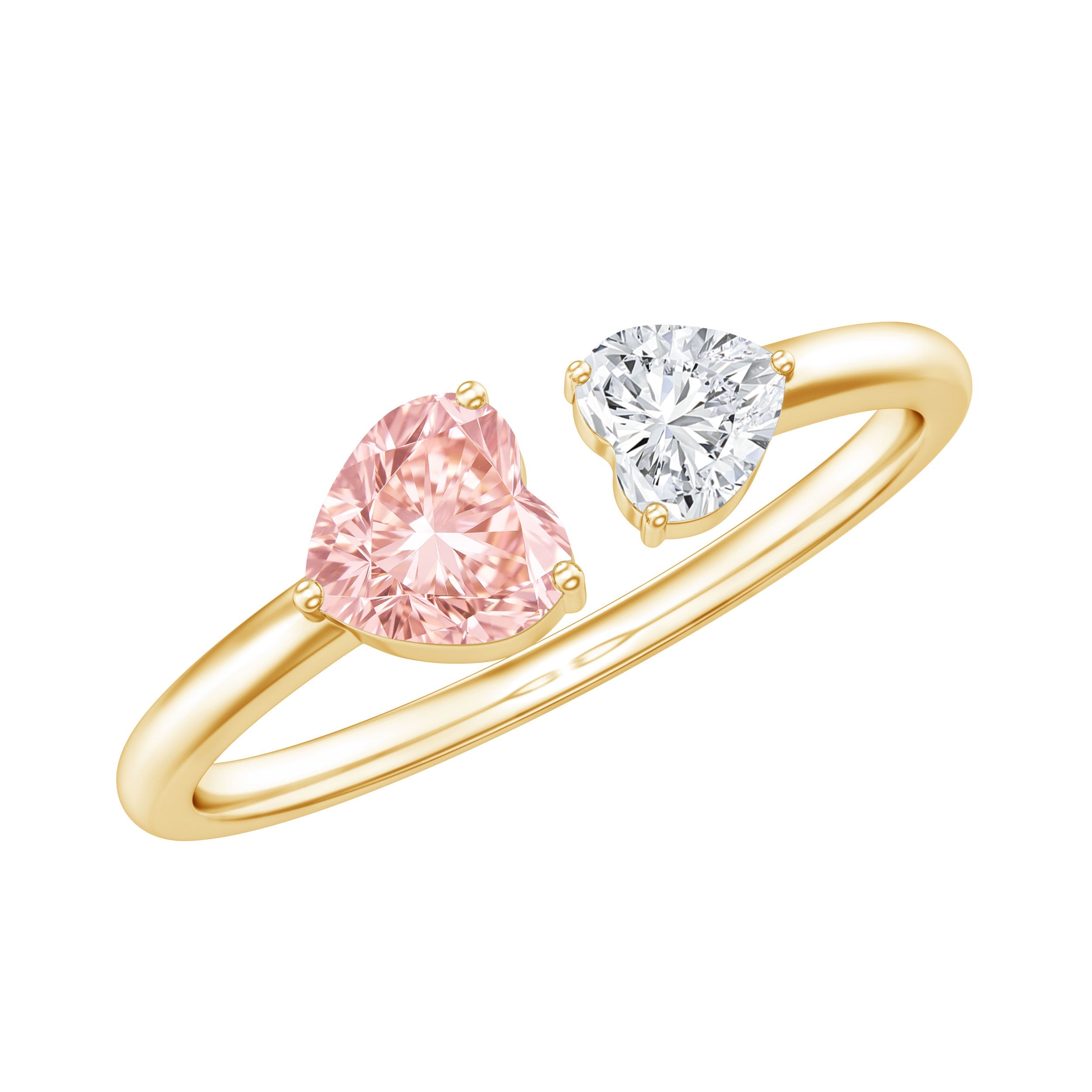Lab Grown Pink Diamond Ring – Heart Shaped Two Stone Promise Ring With IGI Certificate