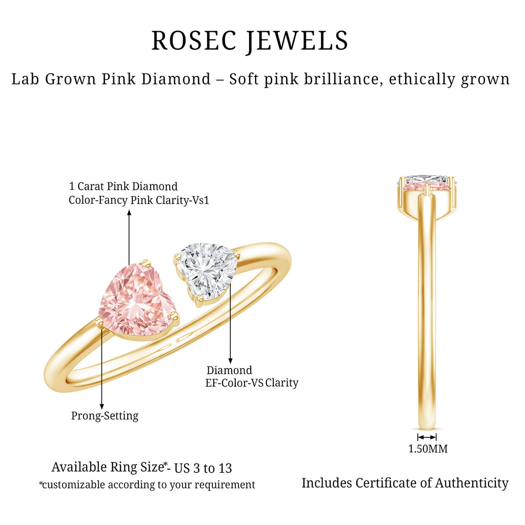 Lab Grown Pink Diamond Ring – Heart Shaped Two Stone Promise Ring With IGI Certificate