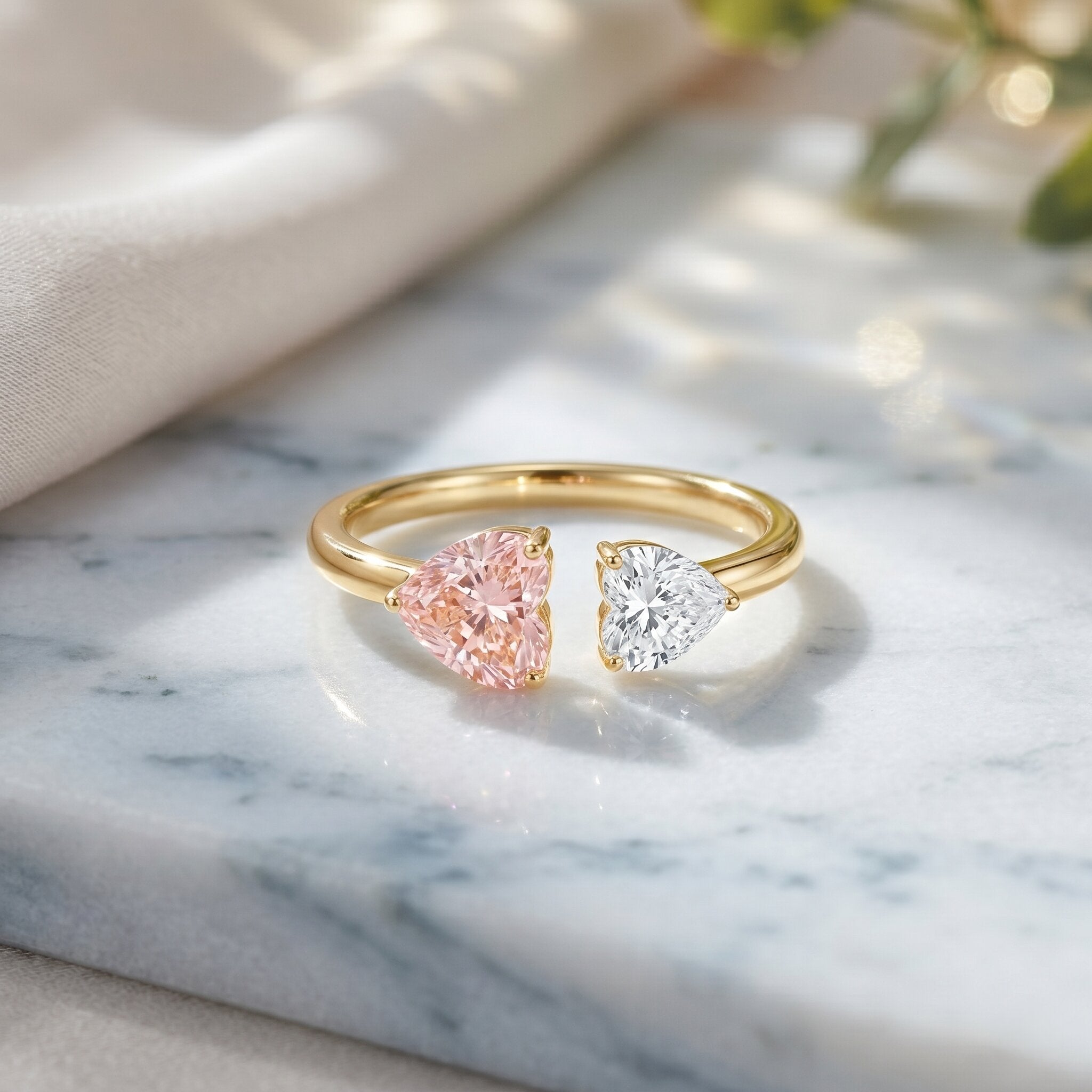 Lab Grown Pink Diamond Ring – Heart Shaped Two Stone Promise Ring With IGI Certificate