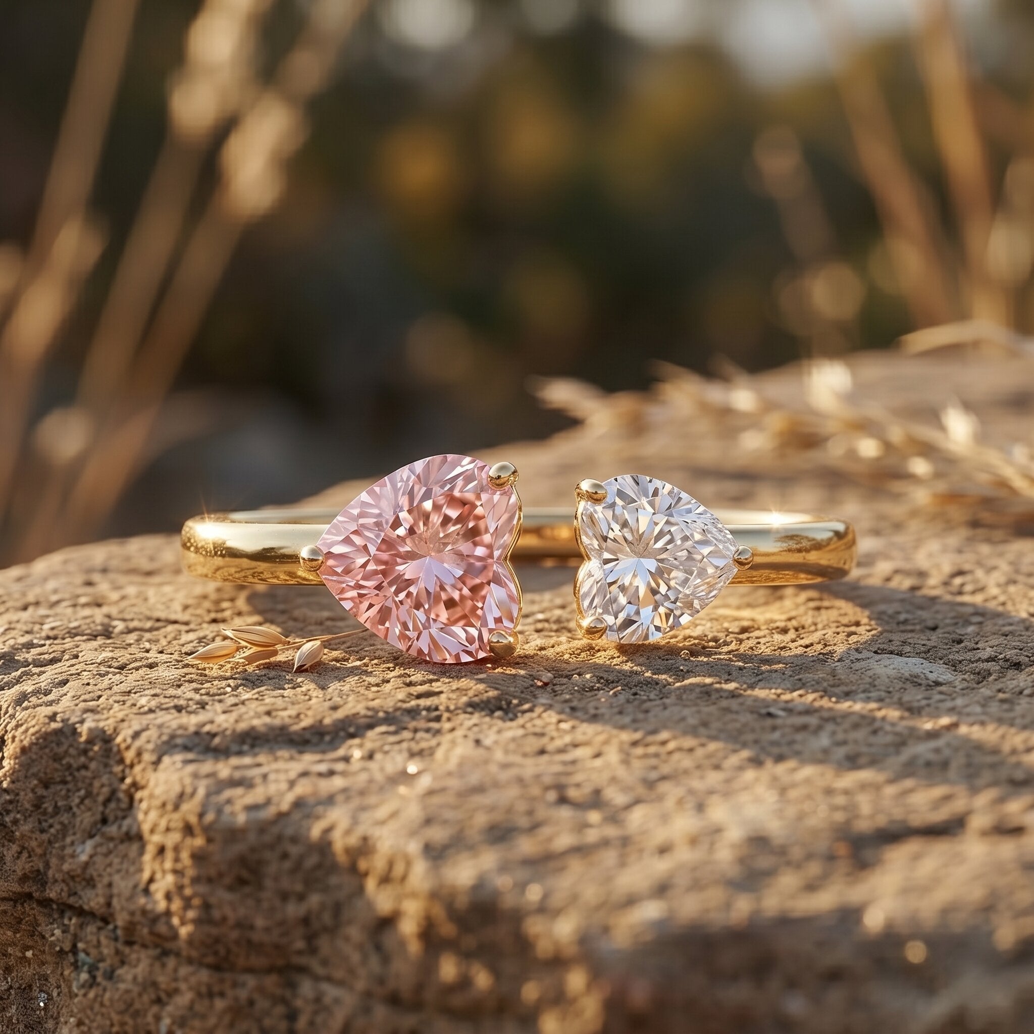 Lab Grown Pink Diamond Ring – Heart Shaped Two Stone Promise Ring With IGI Certificate