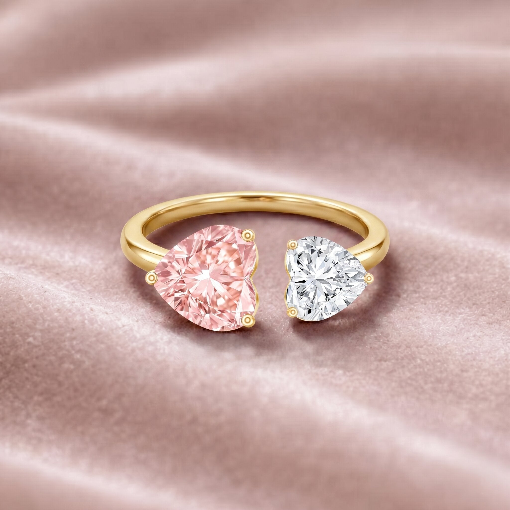 Lab Grown Pink Diamond Ring – Heart Shaped Two Stone Promise Ring With IGI Certificate