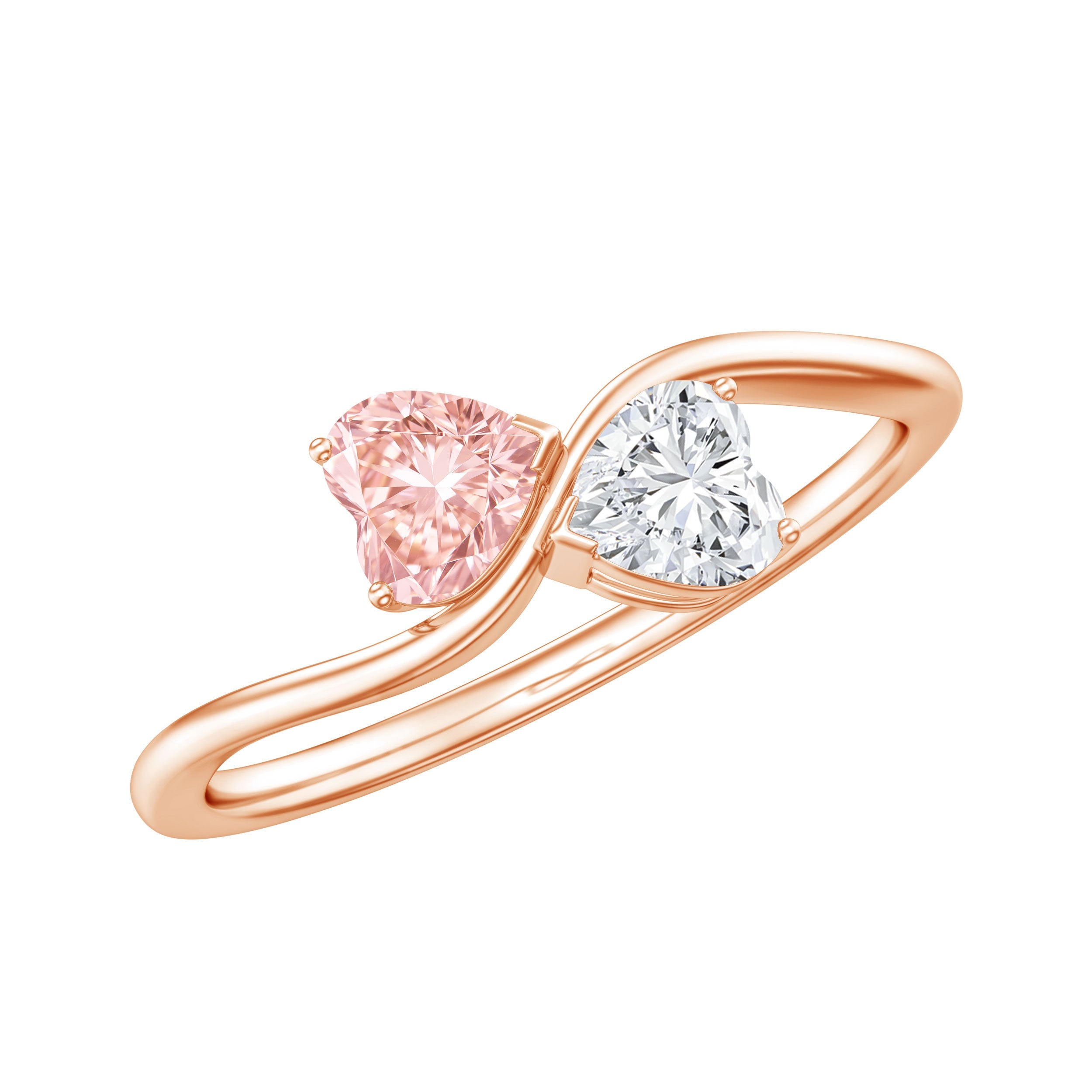 Lab Grown Diamond Ring - Double Heart Promise Ring with Pink & White Diamonds