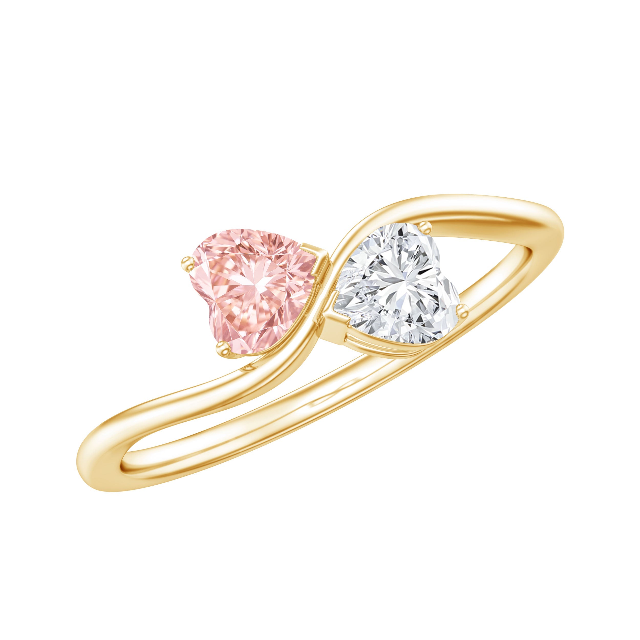 Lab Grown Diamond Ring - Double Heart Promise Ring with Pink & White Diamonds