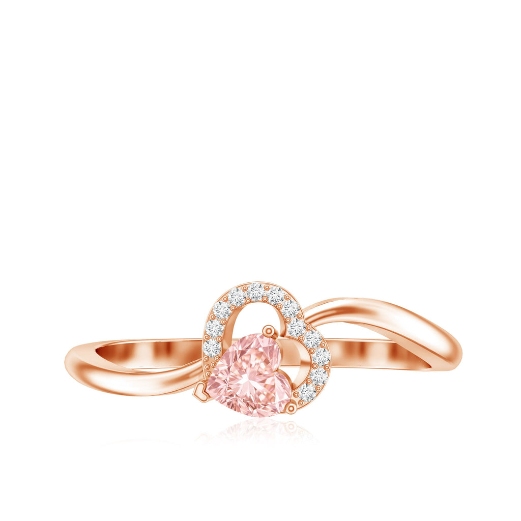Lab Grown Pink Diamond Ring – 1 Carat Heart Shaped Promise Ring Twisted Band