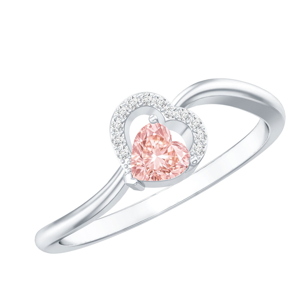 Lab Grown Pink Diamond Ring – 1 Carat Heart Shaped Promise Ring Twisted Band