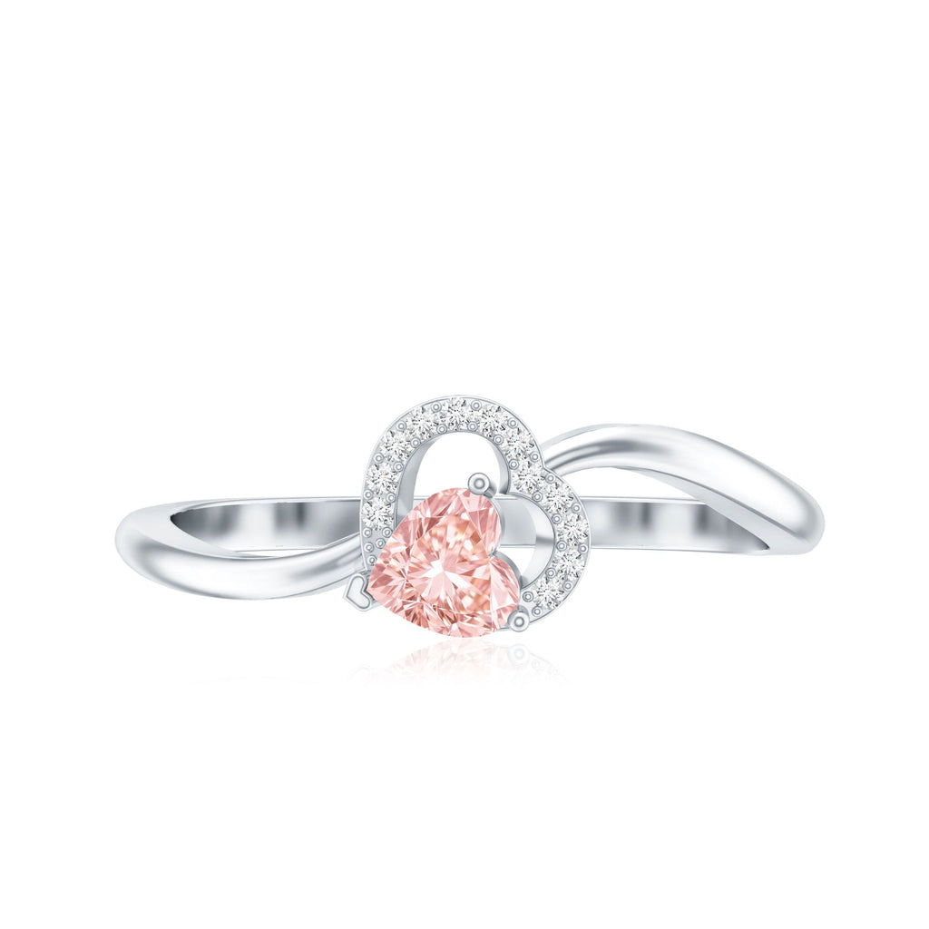 Lab Grown Pink Diamond Ring – 1 Carat Heart Shaped Promise Ring Twisted Band