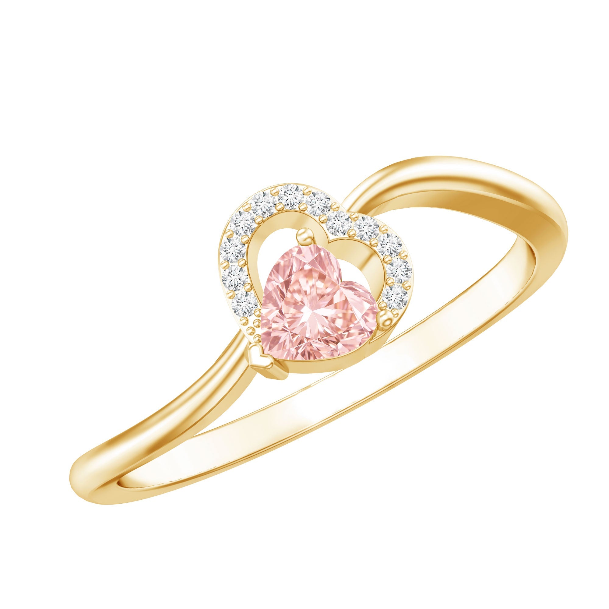 Lab Grown Pink Diamond Ring – 1 Carat Heart Shaped Promise Ring Twisted Band