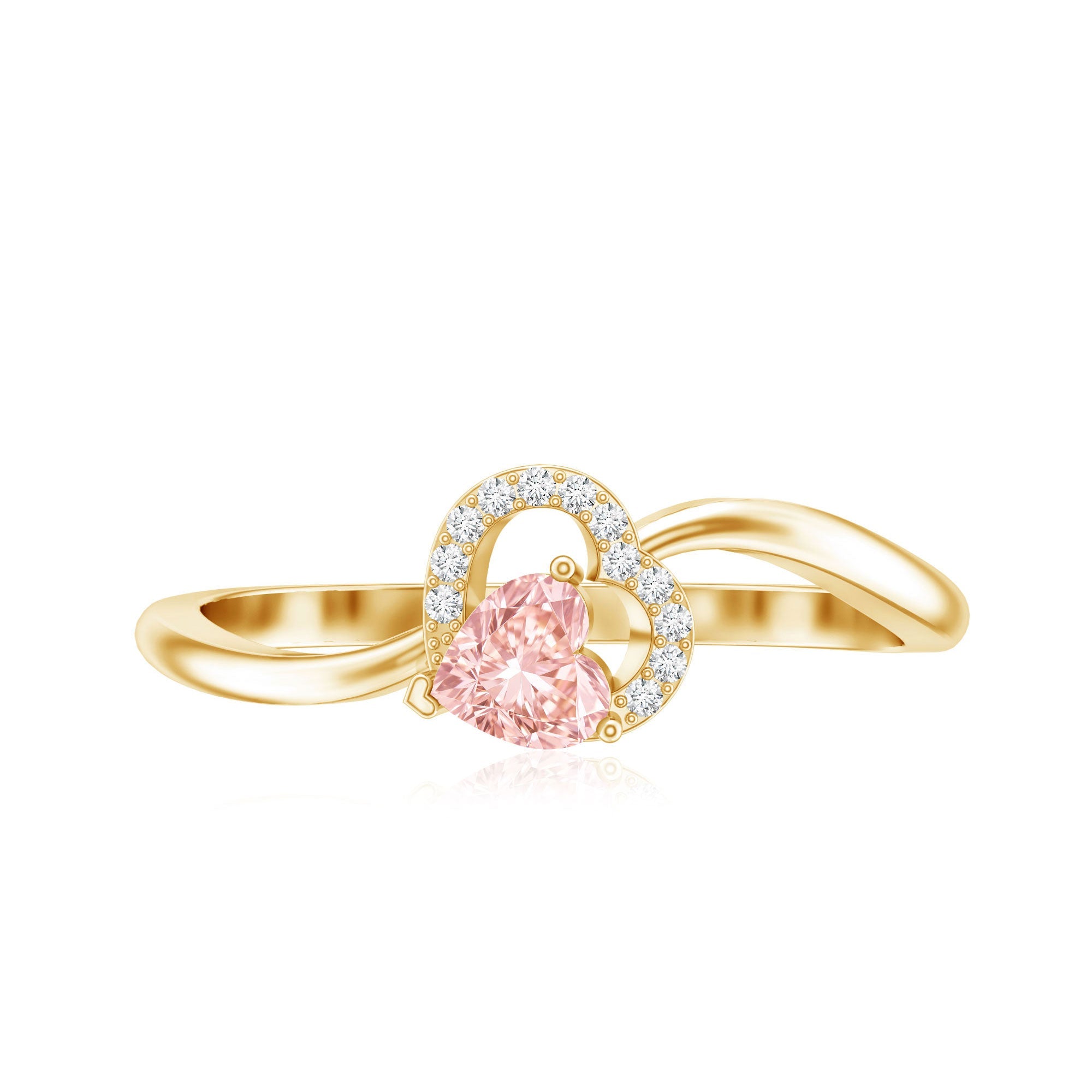 Lab Grown Pink Diamond Ring – 1 Carat Heart Shaped Promise Ring Twisted Band
