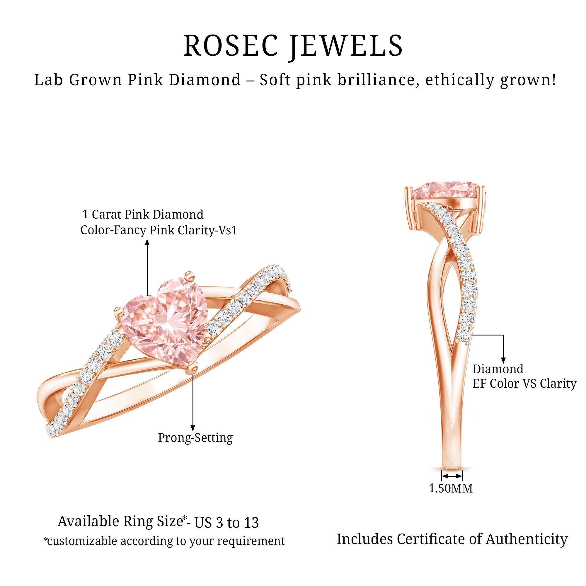 Heart Shaped Pink Diamond Ring – IGI Certified Lab Grown Infinity Engagement Ring