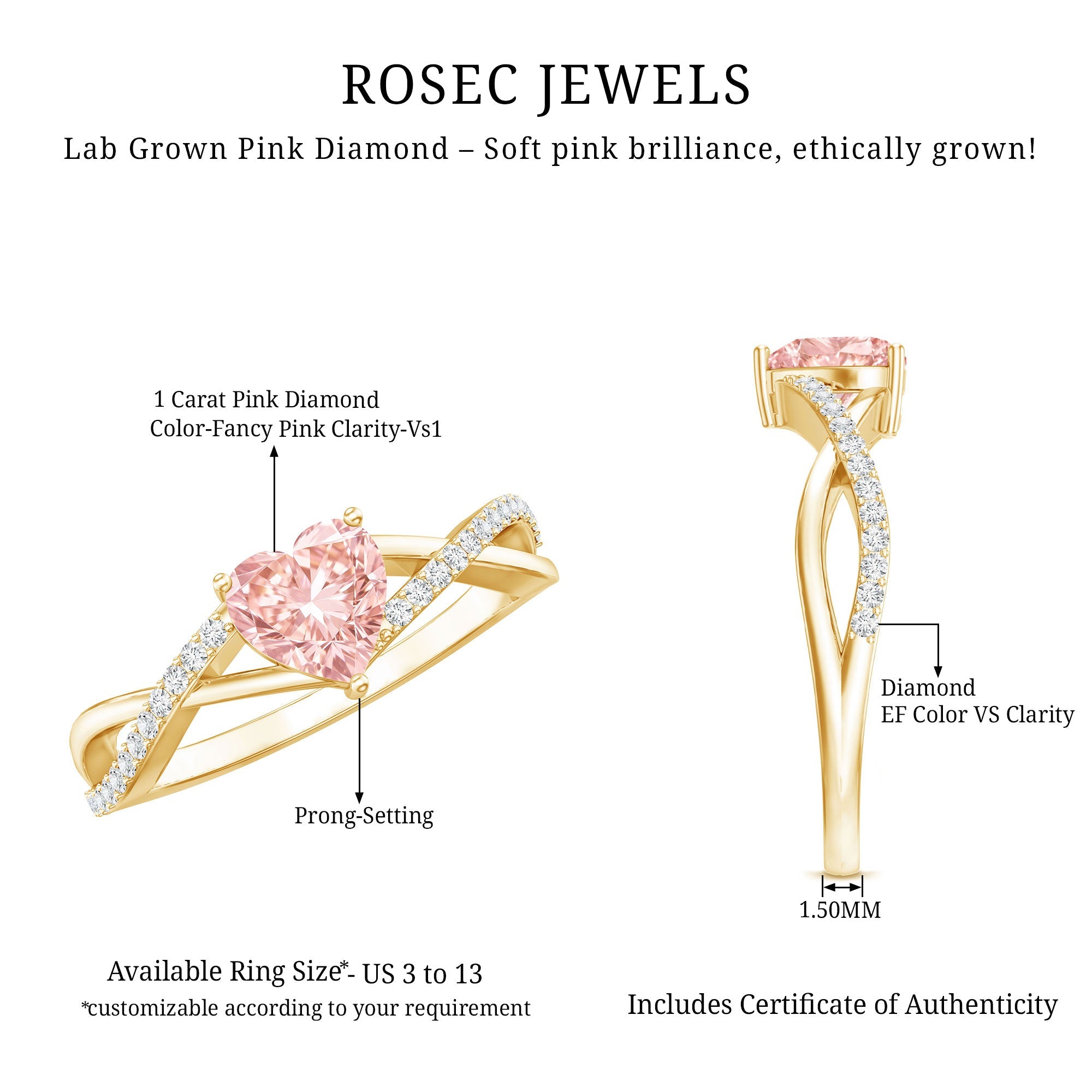 Heart Shaped Pink Diamond Ring – IGI Certified Lab Grown Infinity Engagement Ring
