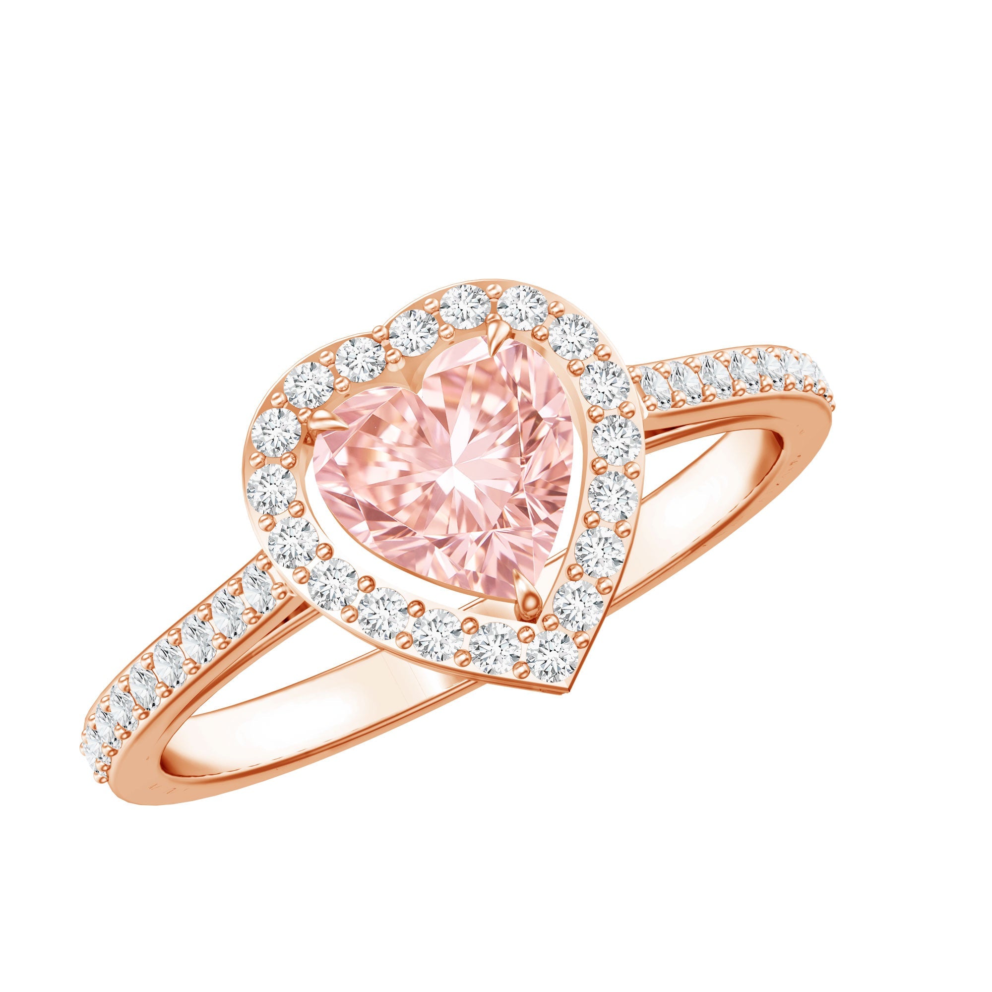 Heart Shape Engagement Ring - 1 CT Lab Grown Pink Diamond Halo Ring IGI Certified