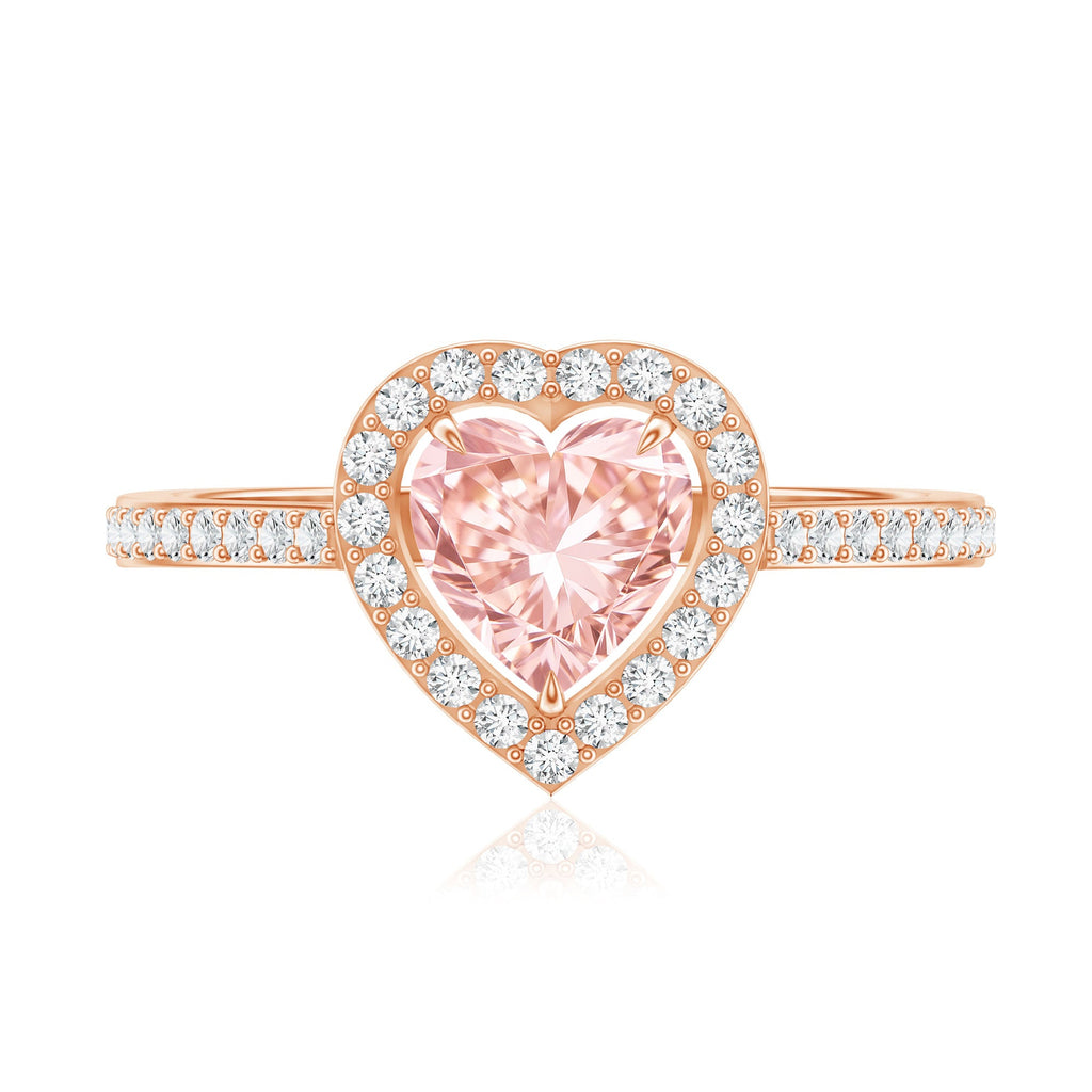 Heart Shape Engagement Ring - 1 CT Lab Grown Pink Diamond Halo Ring IGI Certified