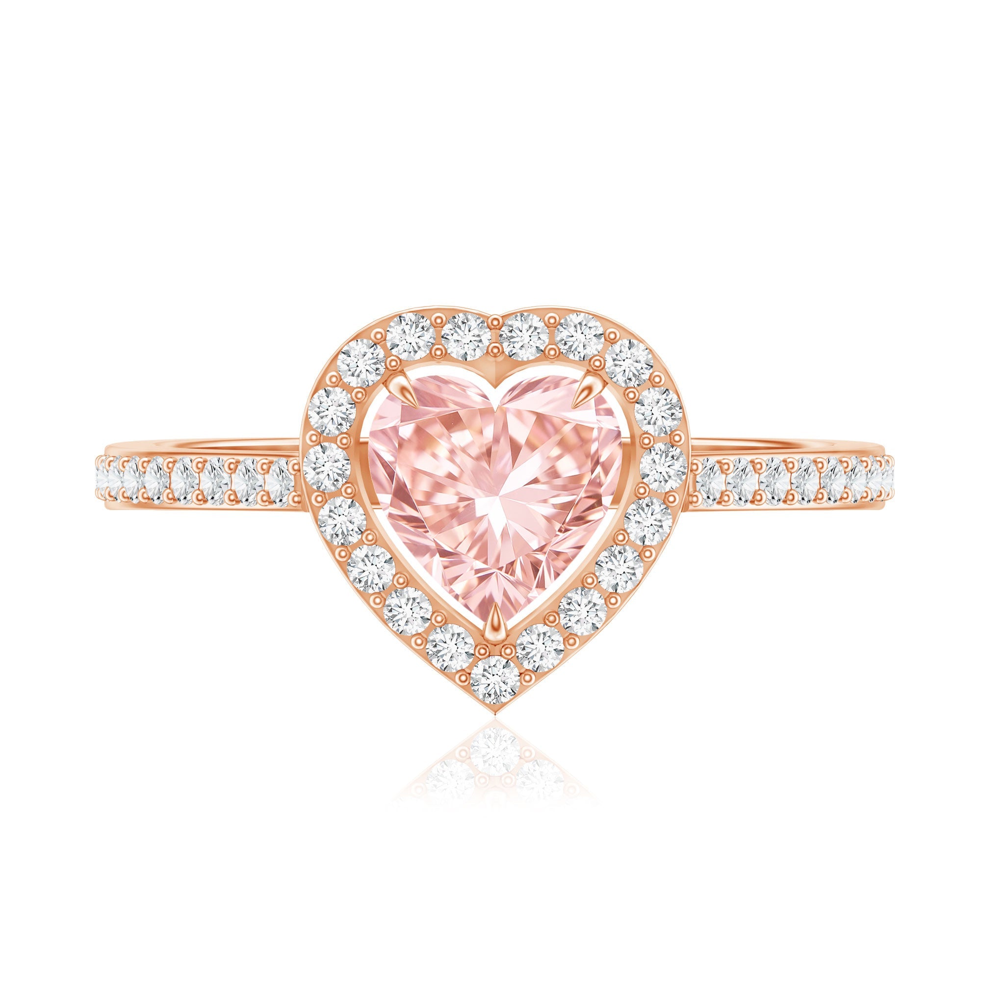 Heart Shape Engagement Ring - 1 CT Lab Grown Pink Diamond Halo Ring IGI Certified
