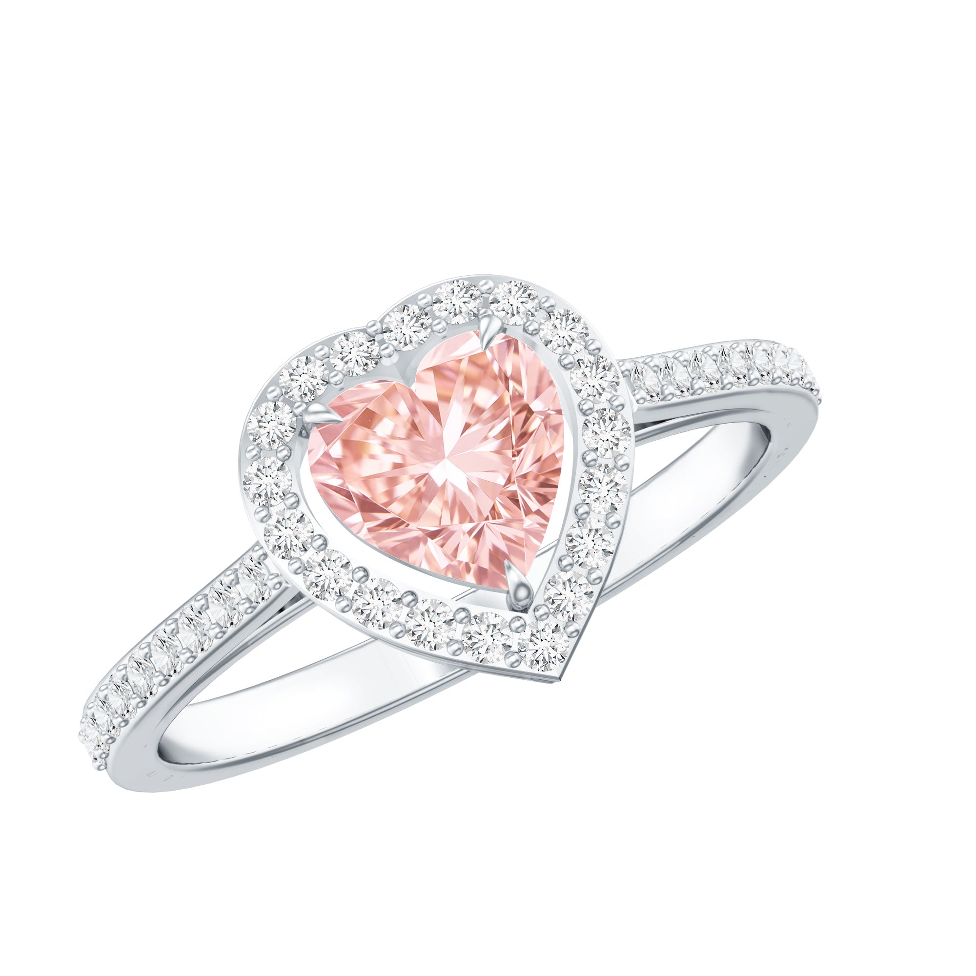 Heart Shape Engagement Ring - 1 CT Lab Grown Pink Diamond Halo Ring IGI Certified